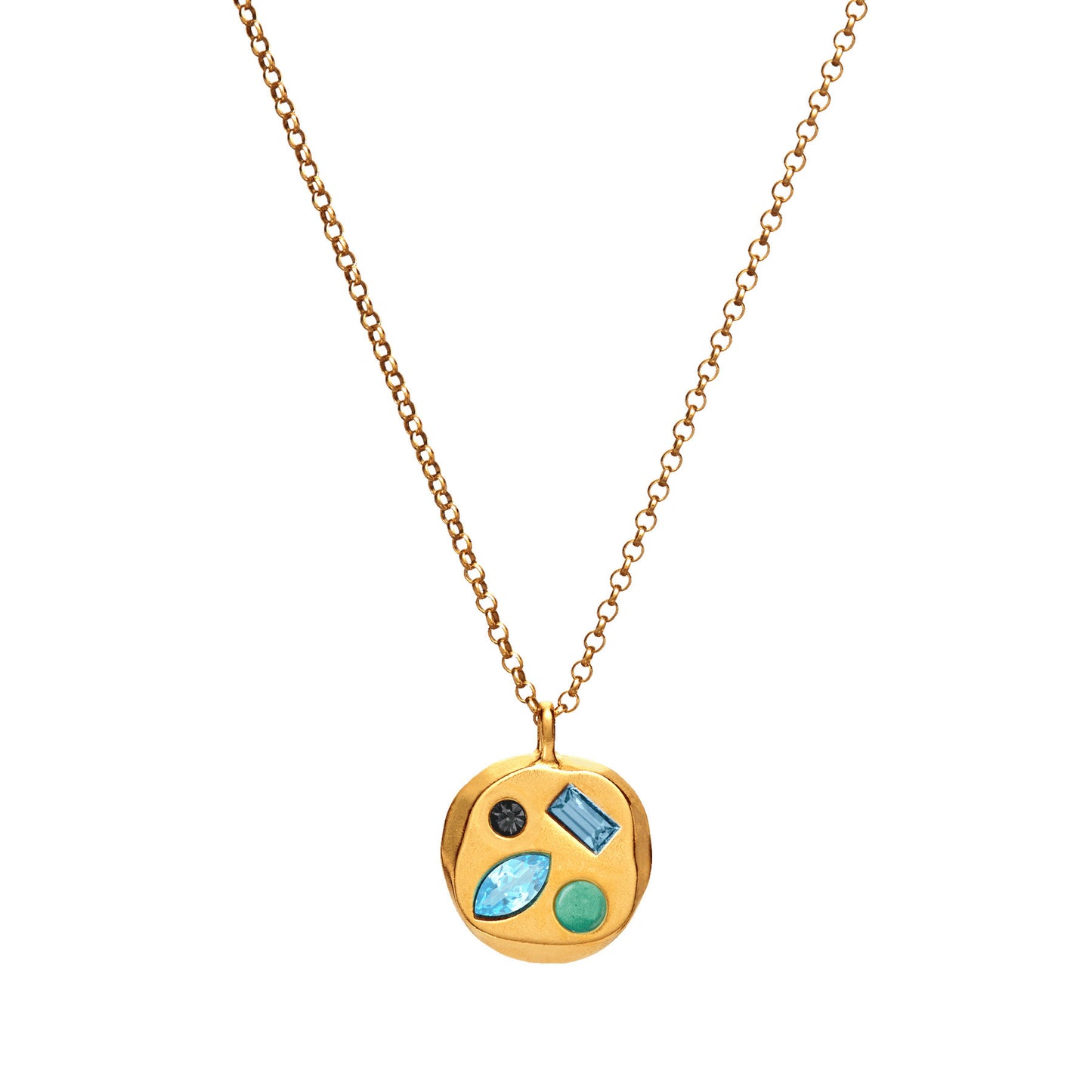 Stainless Steel Irregular Round Inlay Birthstone Pendant Necklace
