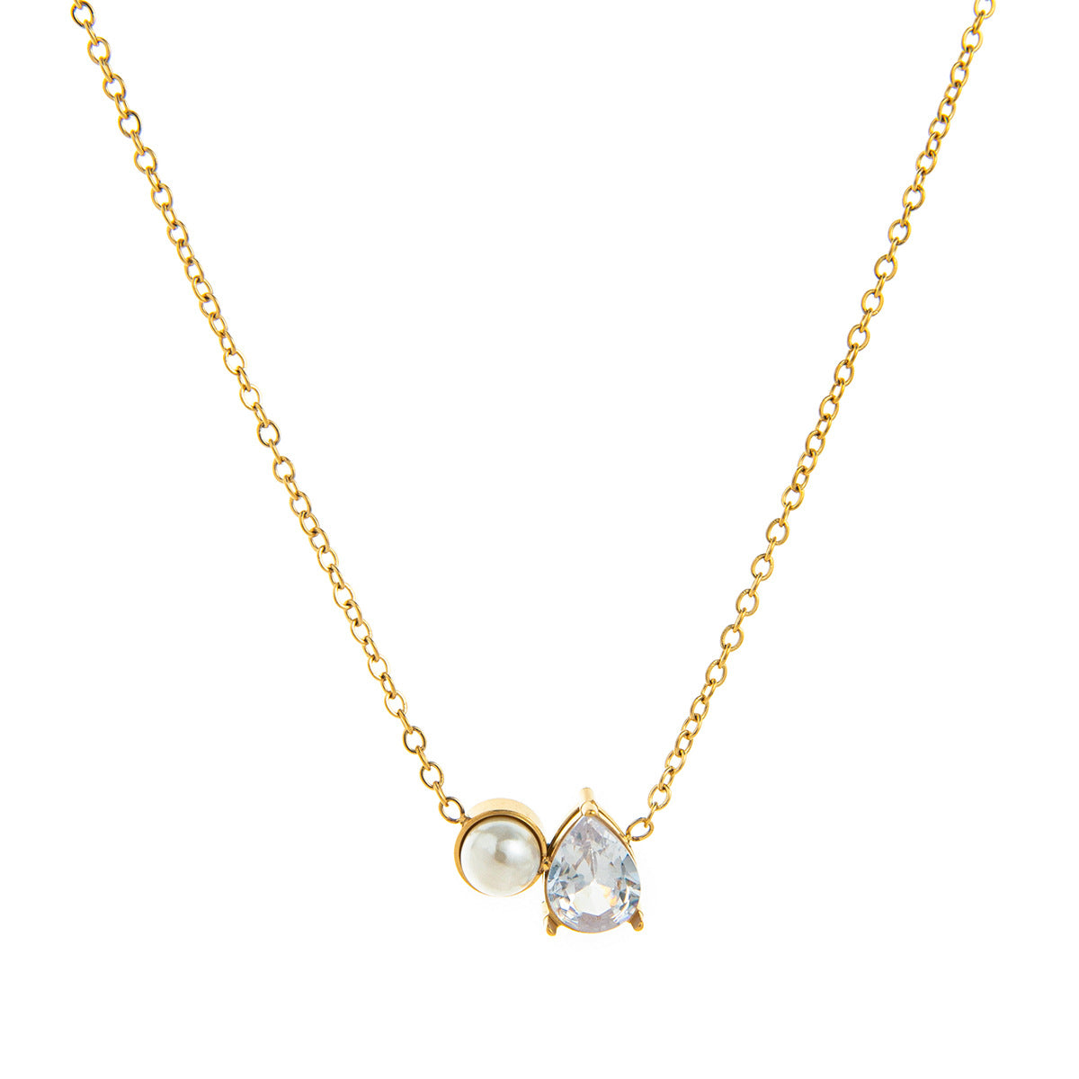 Stainless Steel Pearl & Water Drop Birthstone Necklace