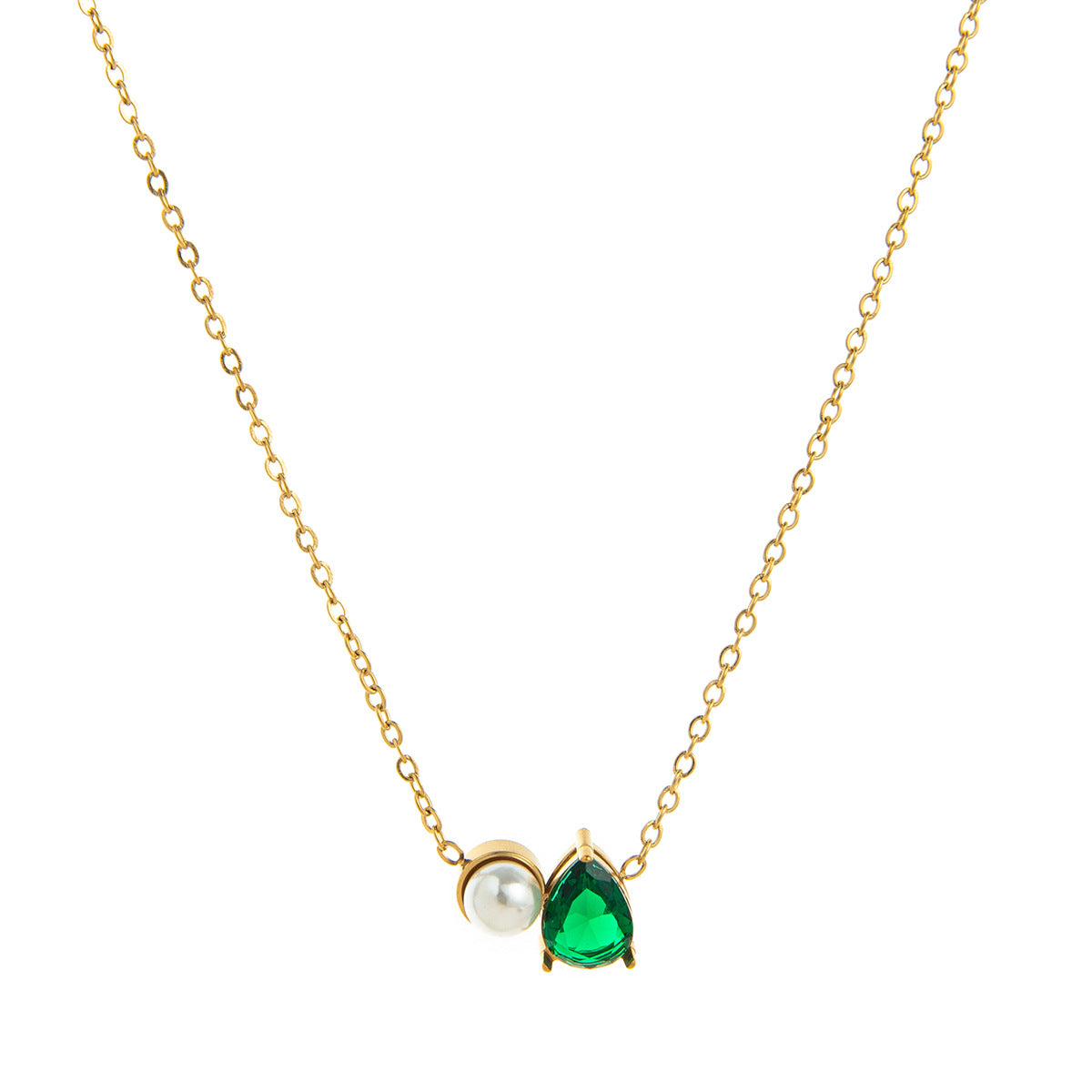 Stainless Steel Pearl & Water Drop Birthstone Necklace