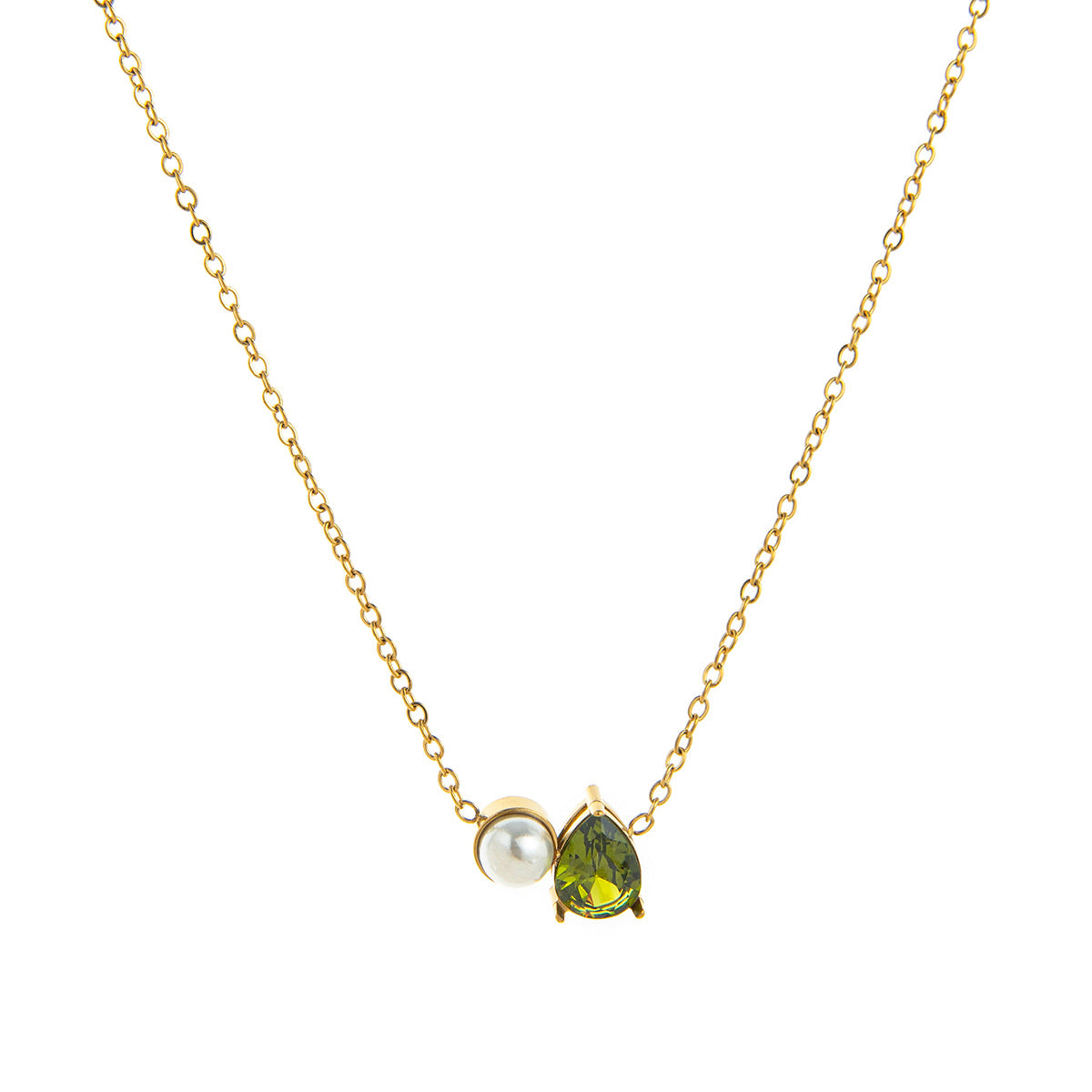 Stainless Steel Pearl & Water Drop Birthstone Necklace