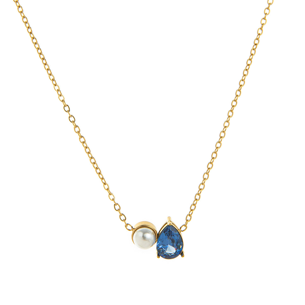 Stainless Steel Pearl & Water Drop Birthstone Necklace