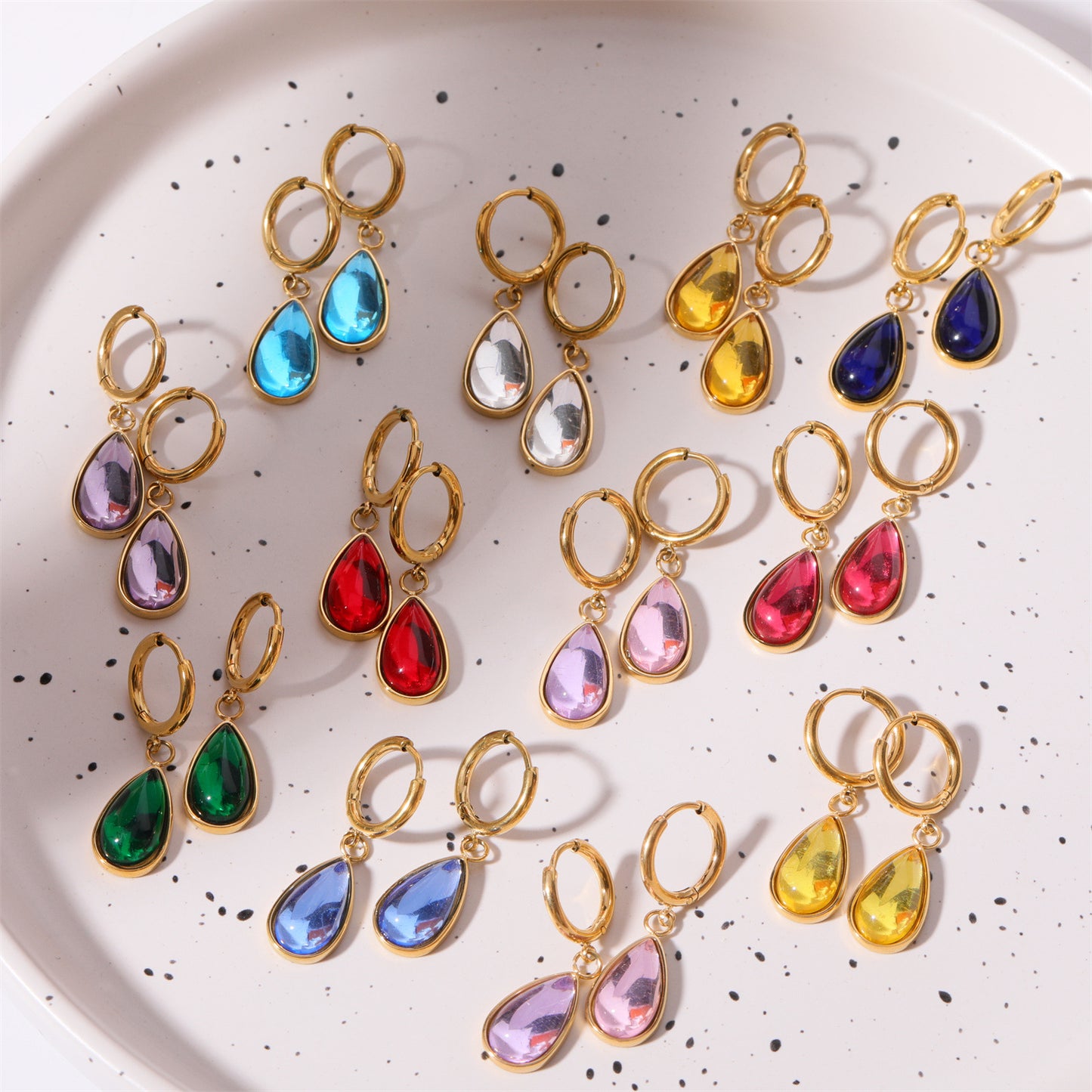 Stainless Steel Water Drop Birthstone Earrings