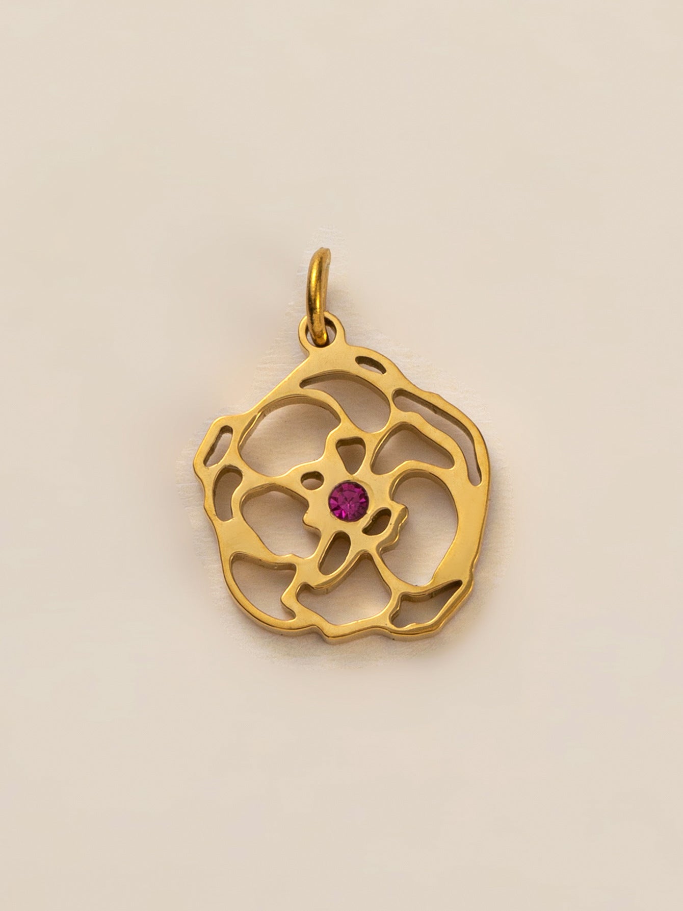 Stainless Steel Birth Flower Inlay Birthstone Pendant