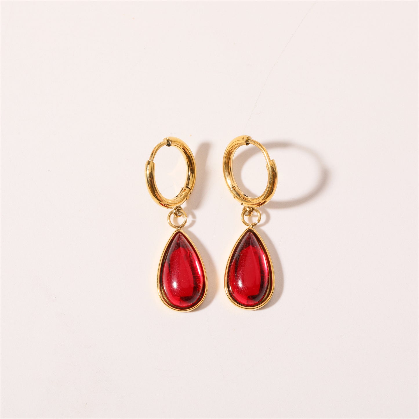 Stainless Steel Water Drop Birthstone Earrings