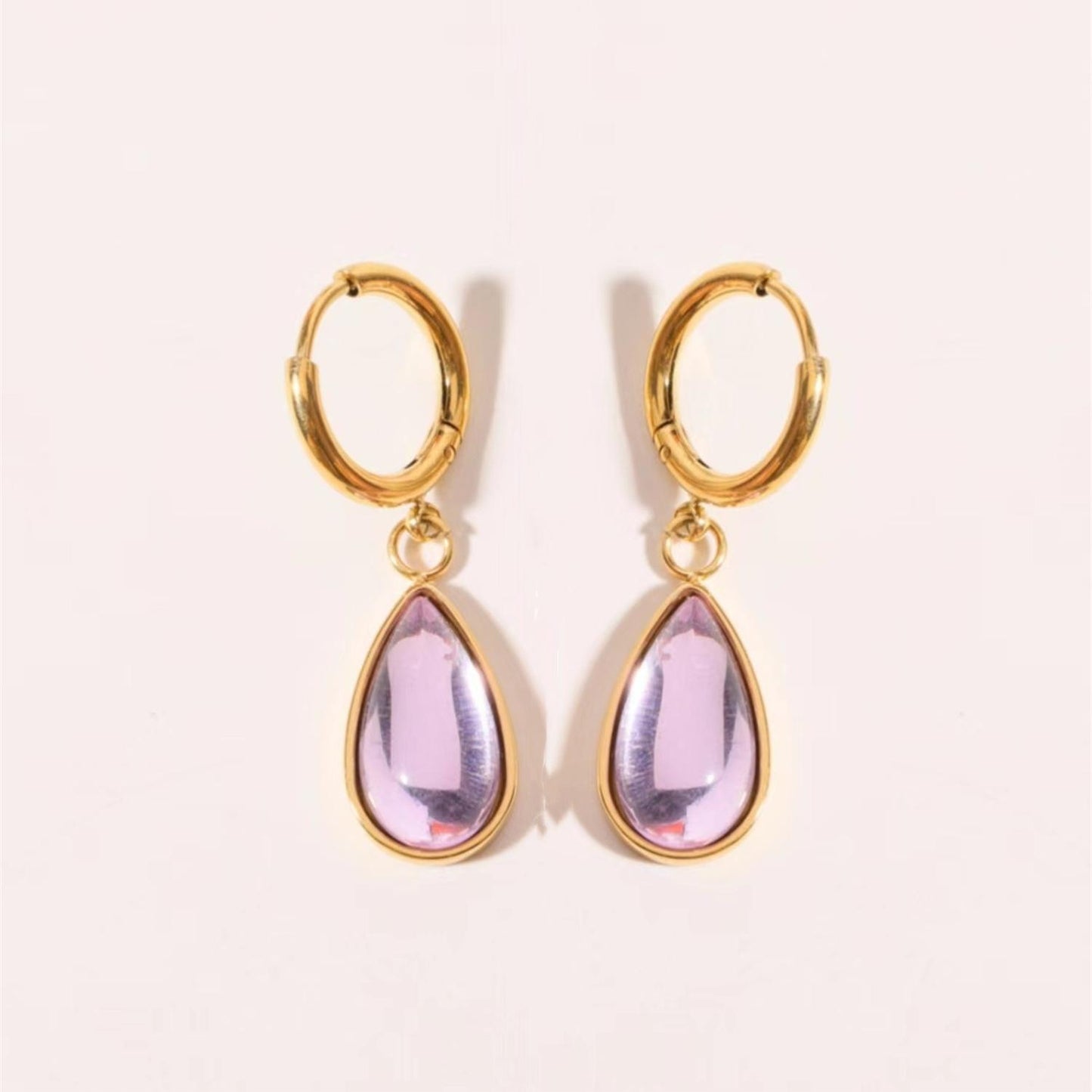 Stainless Steel Water Drop Birthstone Earrings