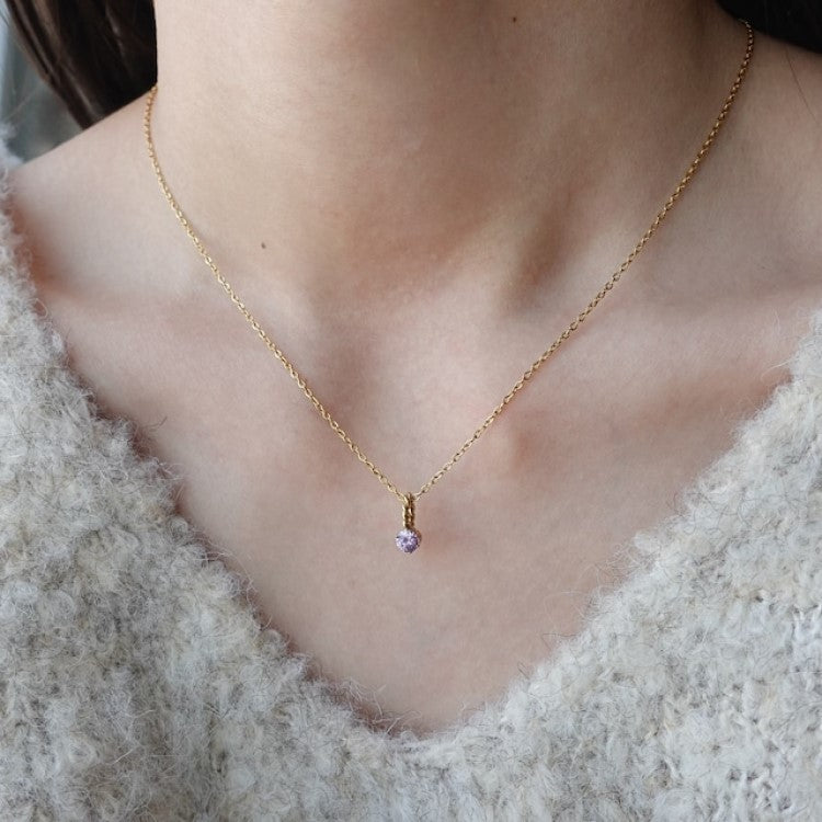 Stainless Steel Round Birthstone Pendant Necklace