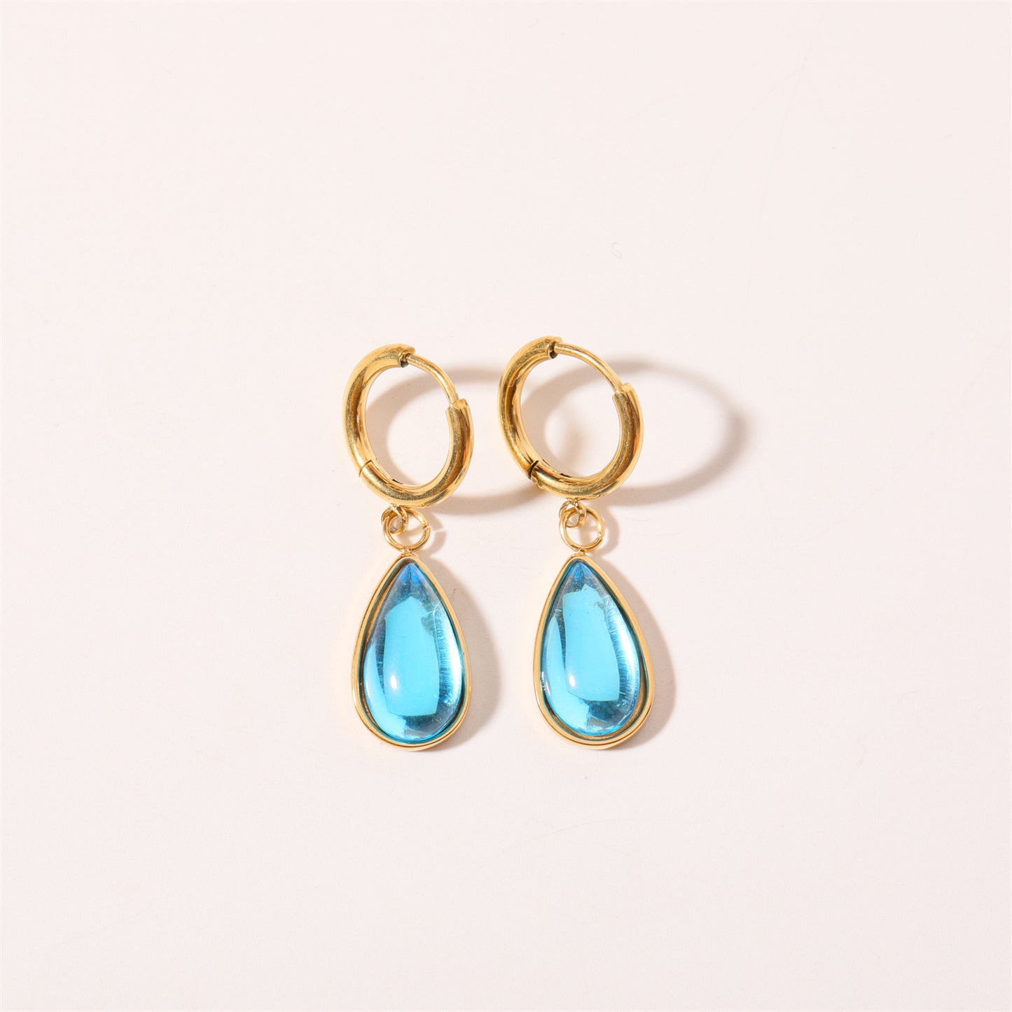 Stainless Steel Water Drop Birthstone Earrings