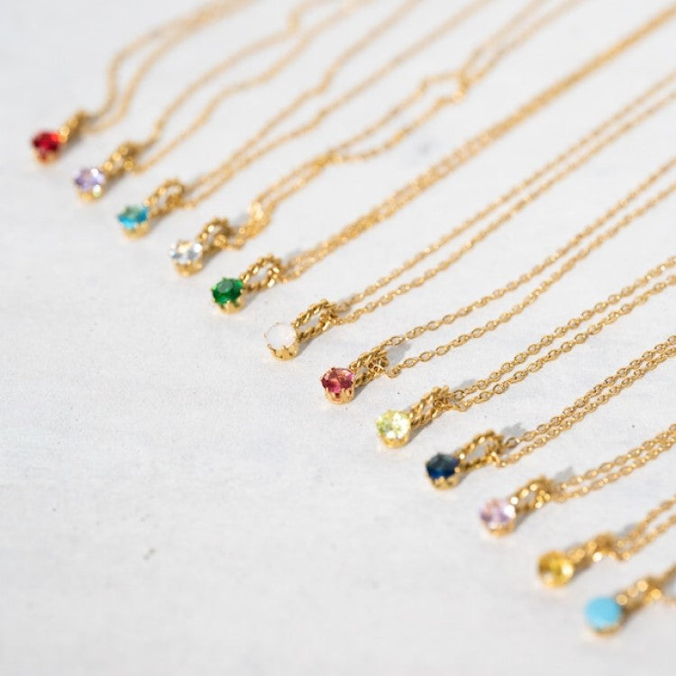 Stainless Steel Round Birthstone Pendant Necklace