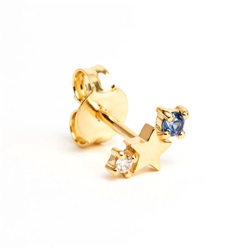 Stainless Steel Star Inlay Birthstone Zodiac Stud Earrings