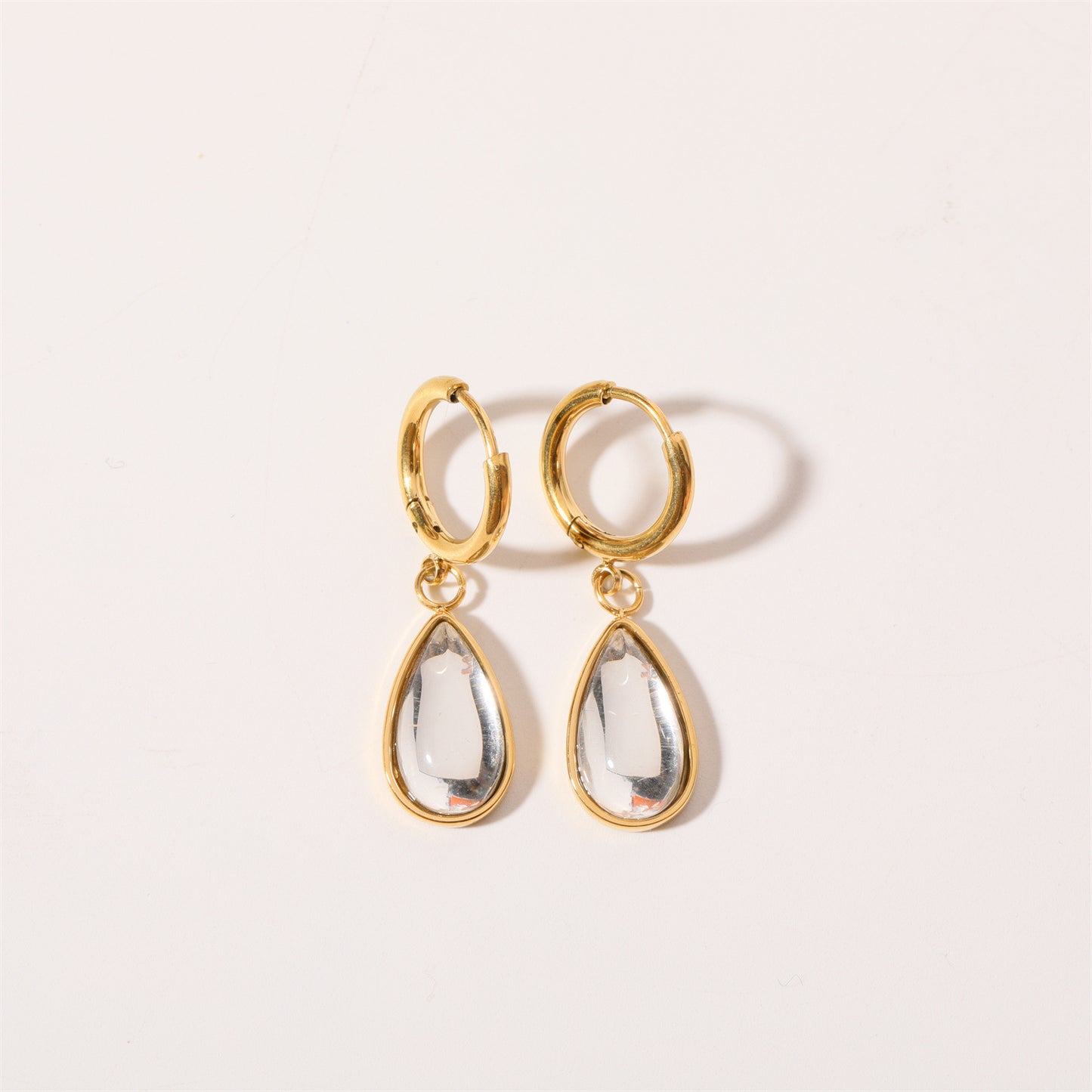 Stainless Steel Water Drop Birthstone Earrings