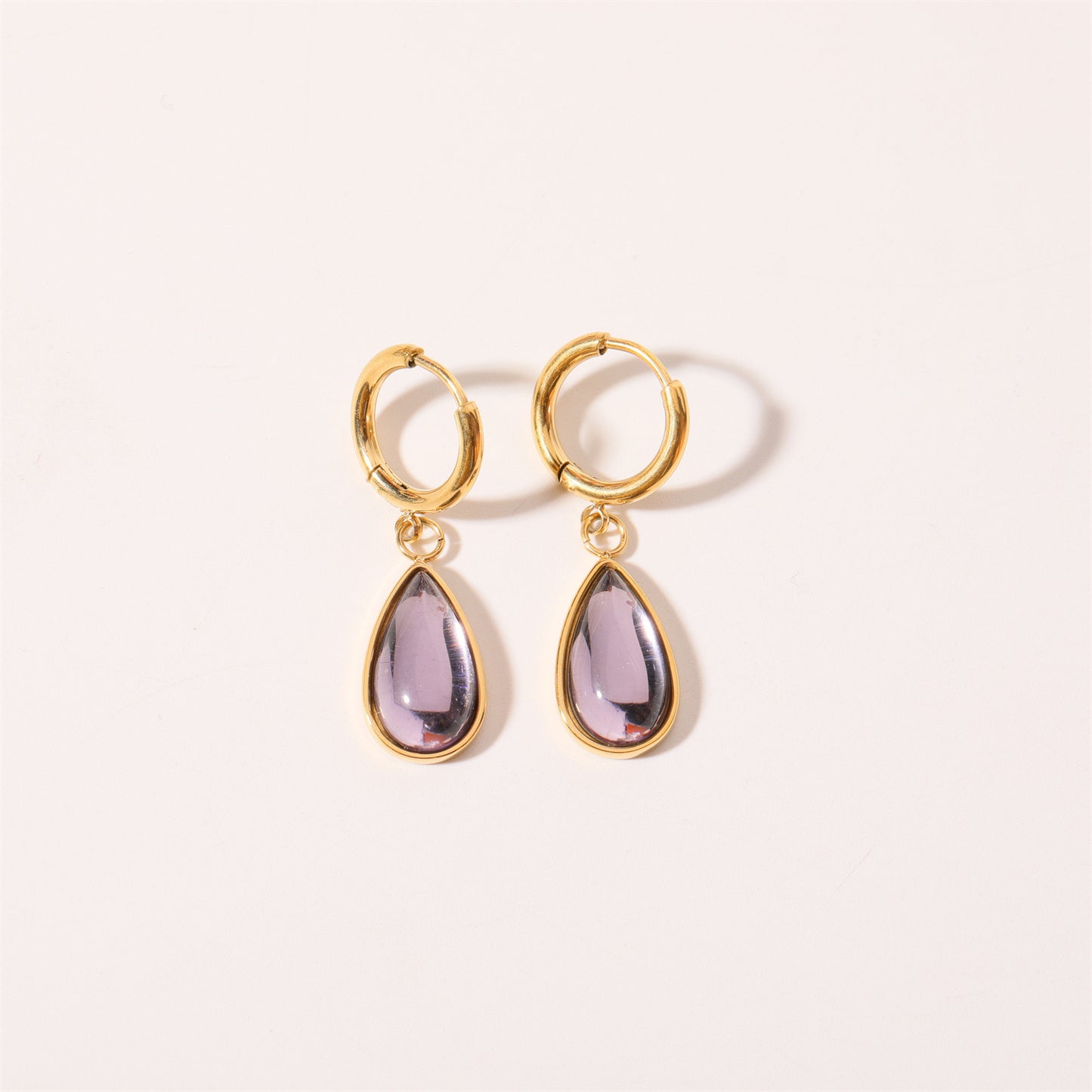 Stainless Steel Water Drop Birthstone Earrings