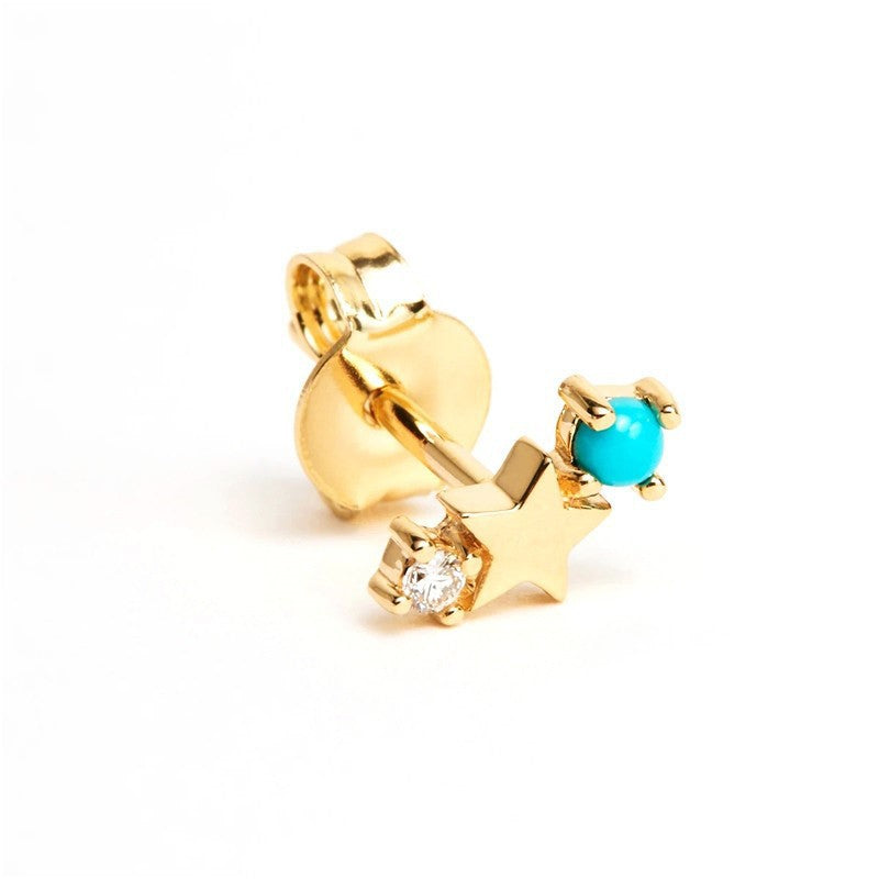 Stainless Steel Star Inlay Birthstone Zodiac Stud Earrings