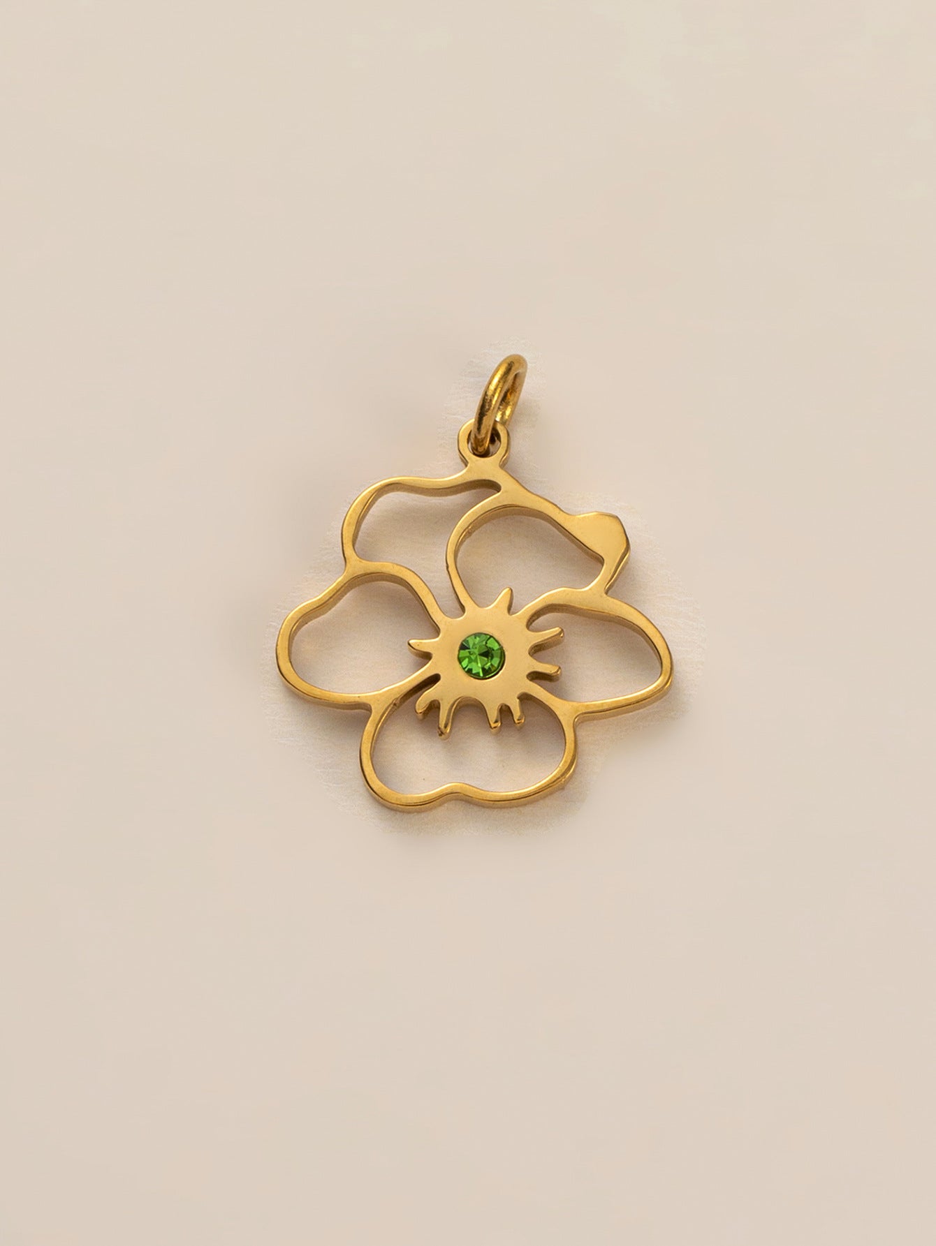 Stainless Steel Birth Flower Inlay Birthstone Pendant