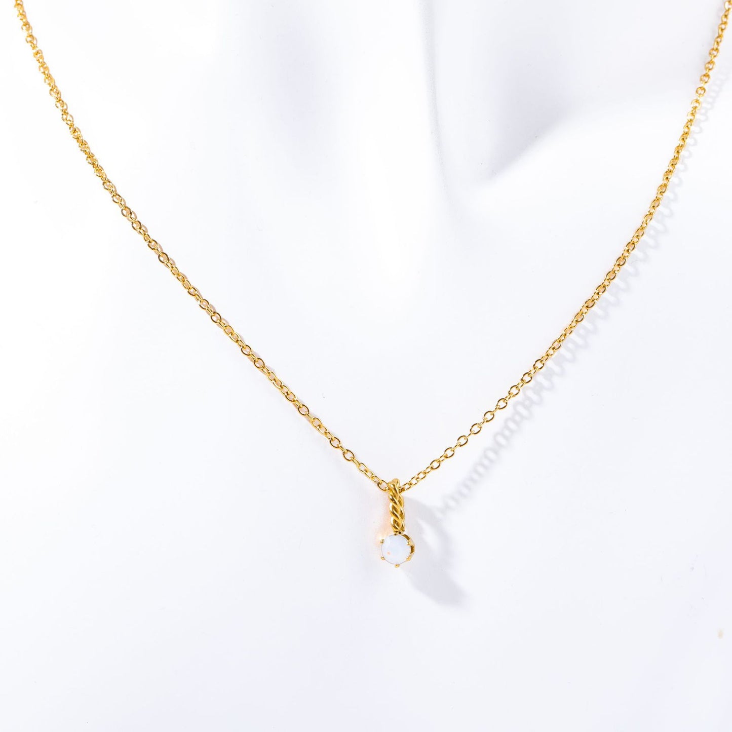 Stainless Steel Round Birthstone Pendant Necklace