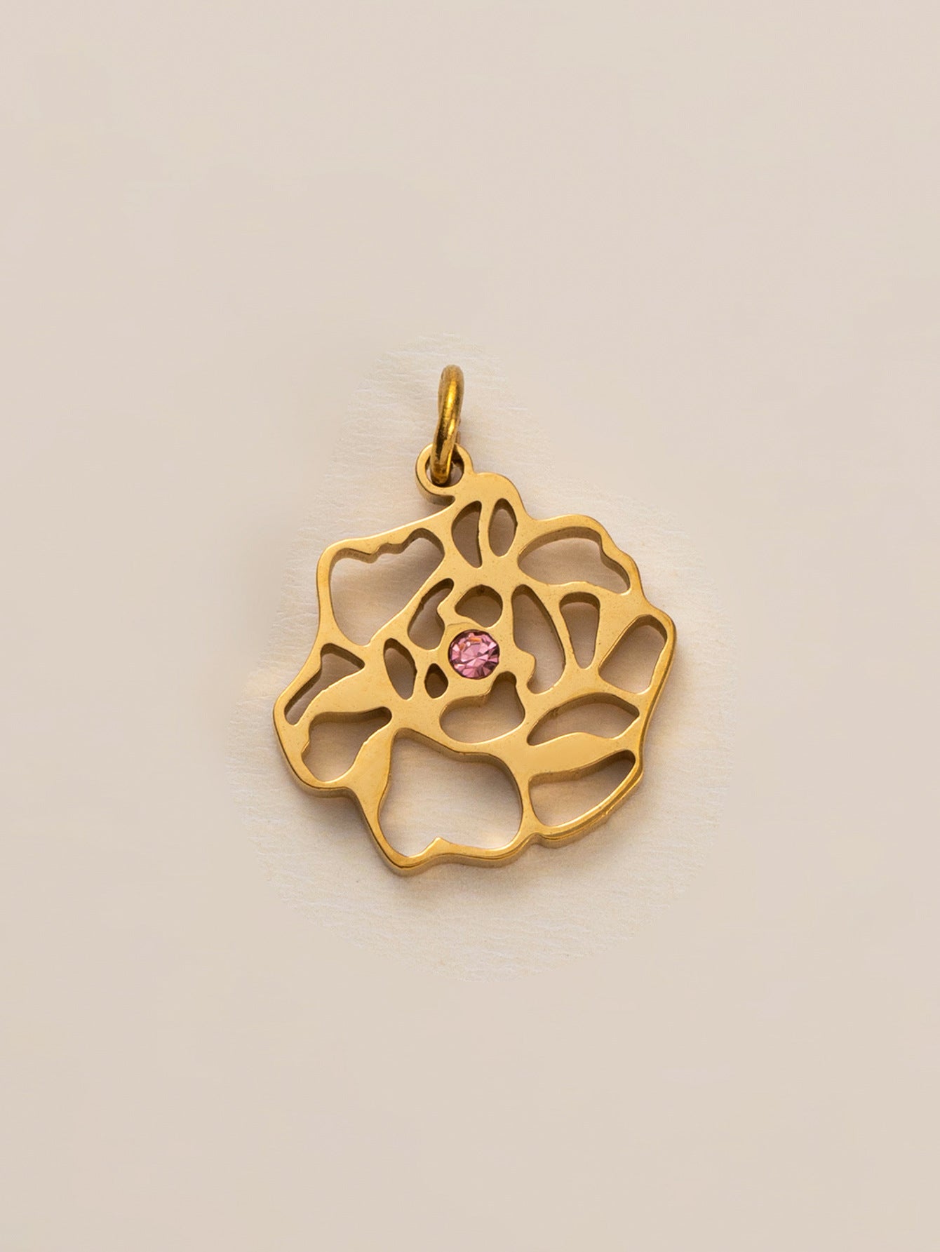 Stainless Steel Birth Flower Inlay Birthstone Pendant