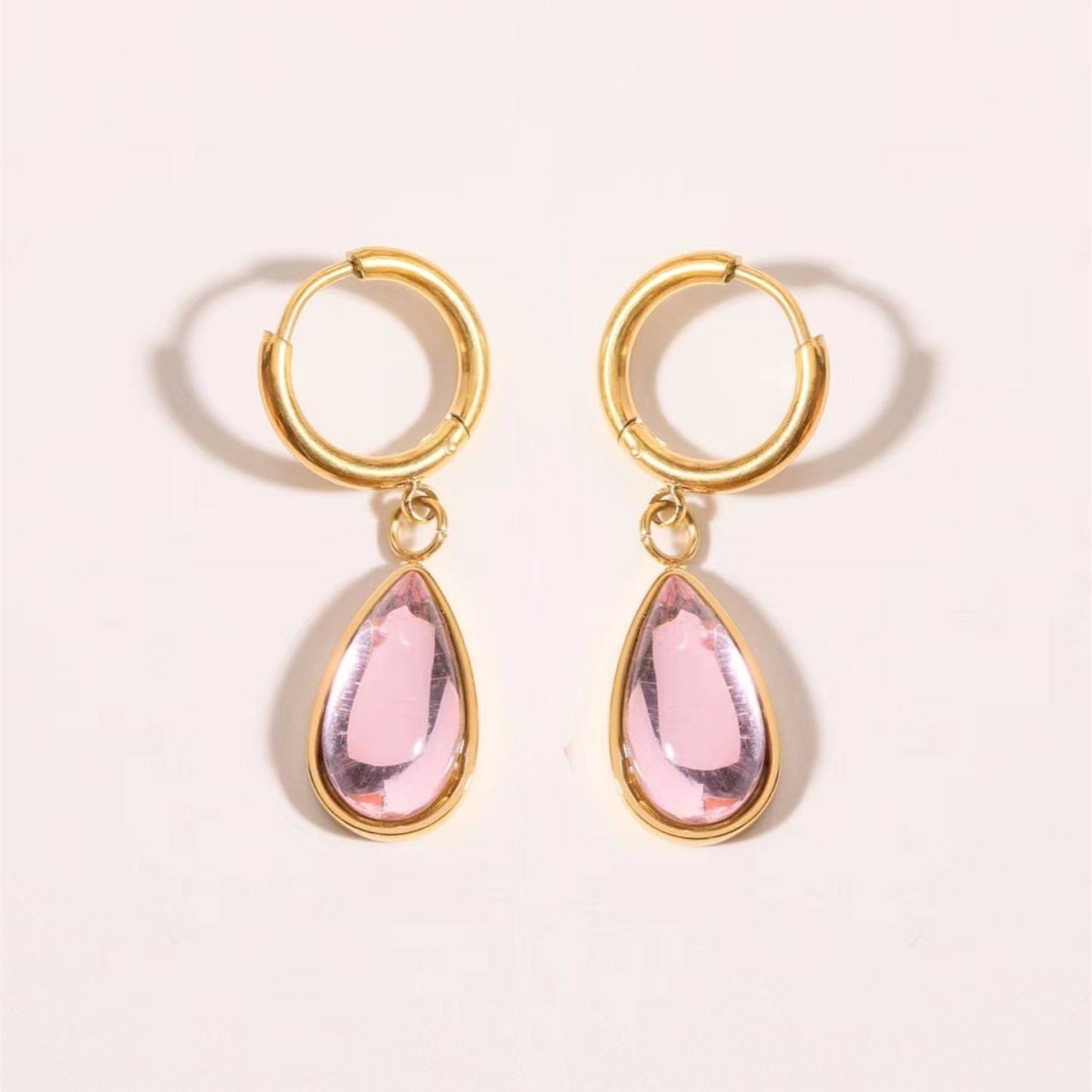 Stainless Steel Water Drop Birthstone Earrings