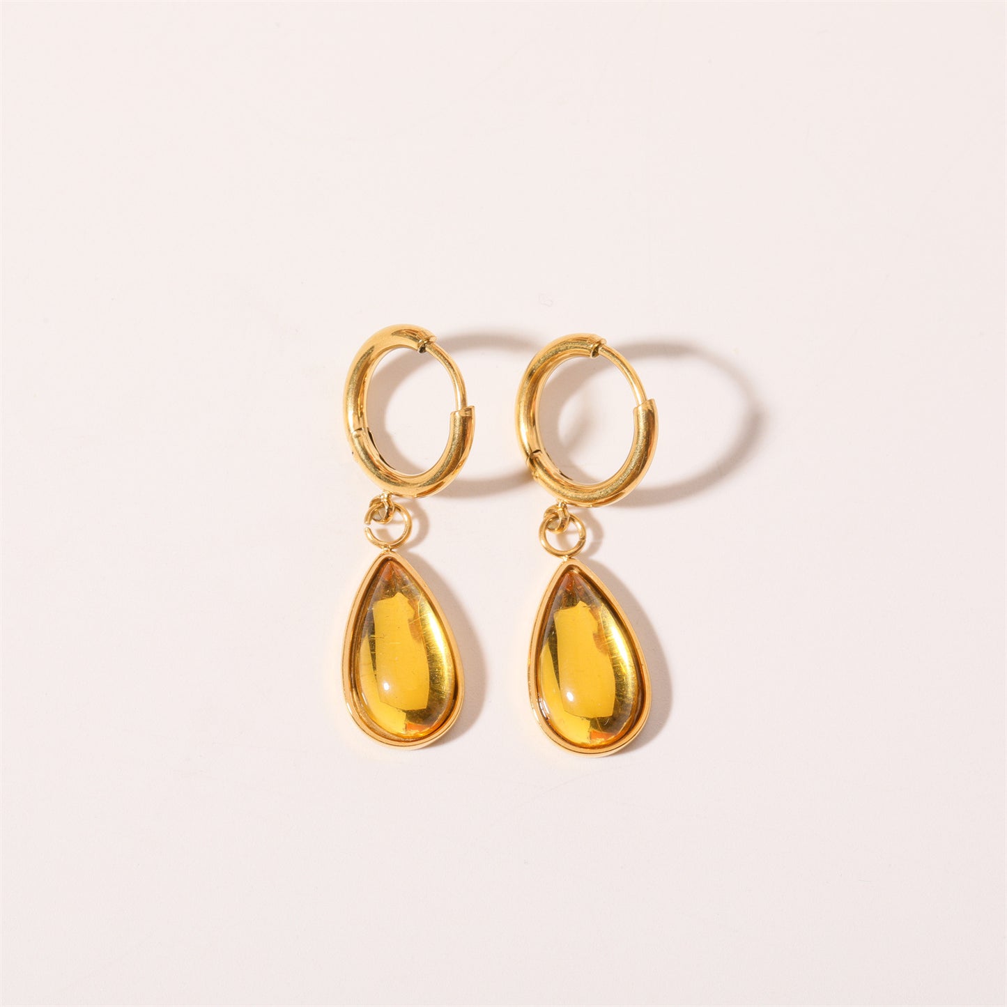 Stainless Steel Water Drop Birthstone Earrings
