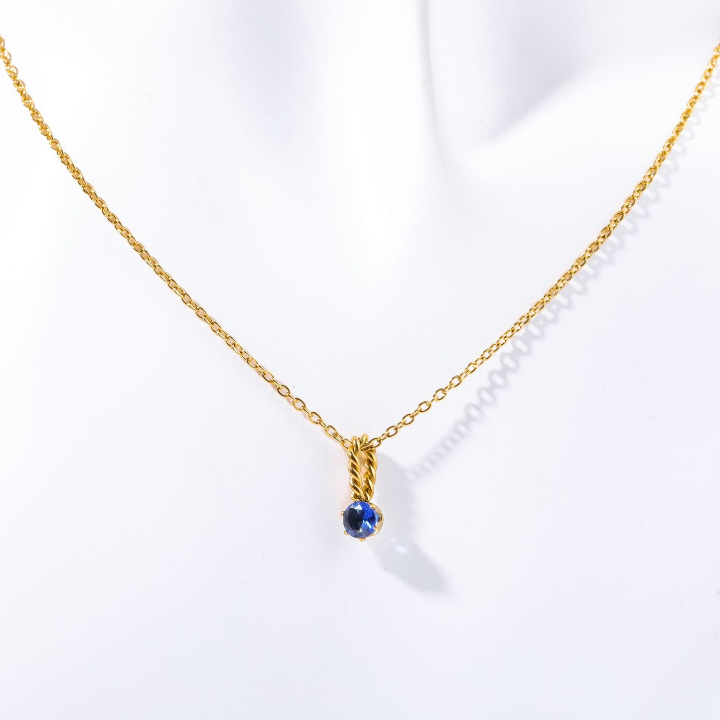 Stainless Steel Round Birthstone Pendant Necklace