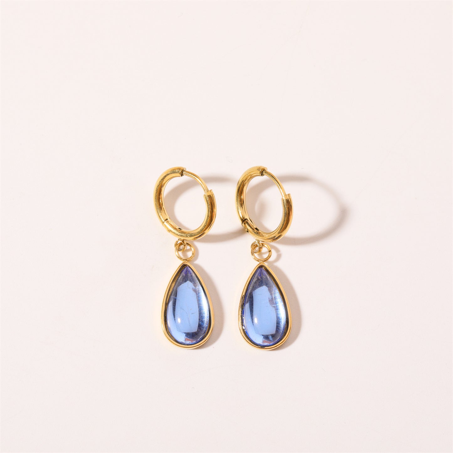 Stainless Steel Water Drop Birthstone Earrings