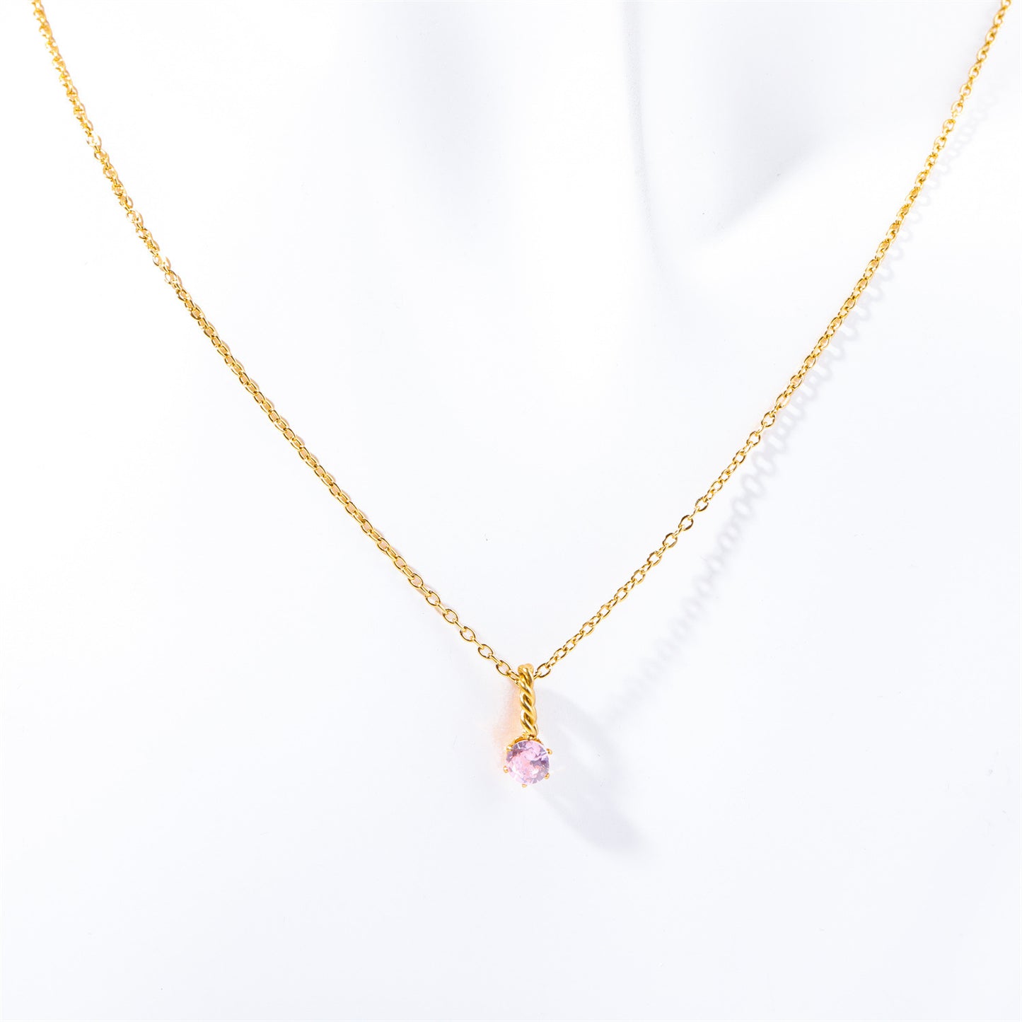 Stainless Steel Round Birthstone Pendant Necklace