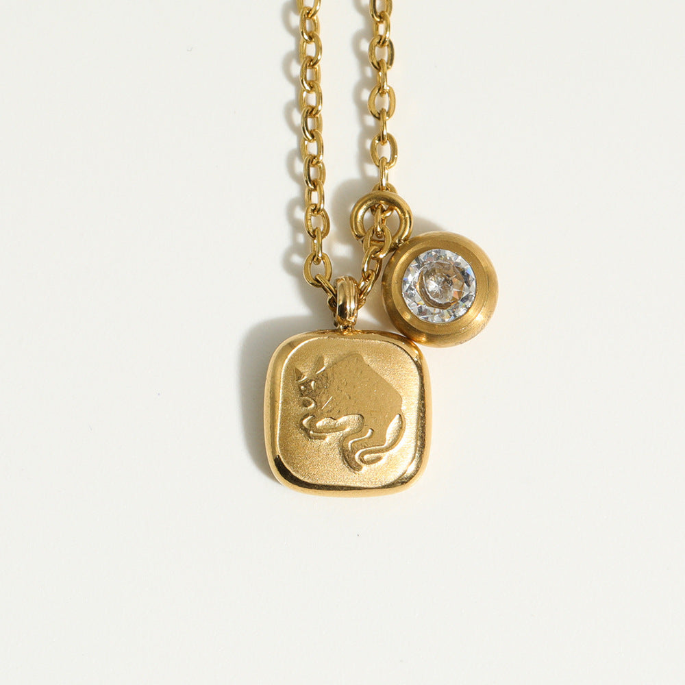 Stainless Steel Square Zodiac Pendant Birthstone Necklace