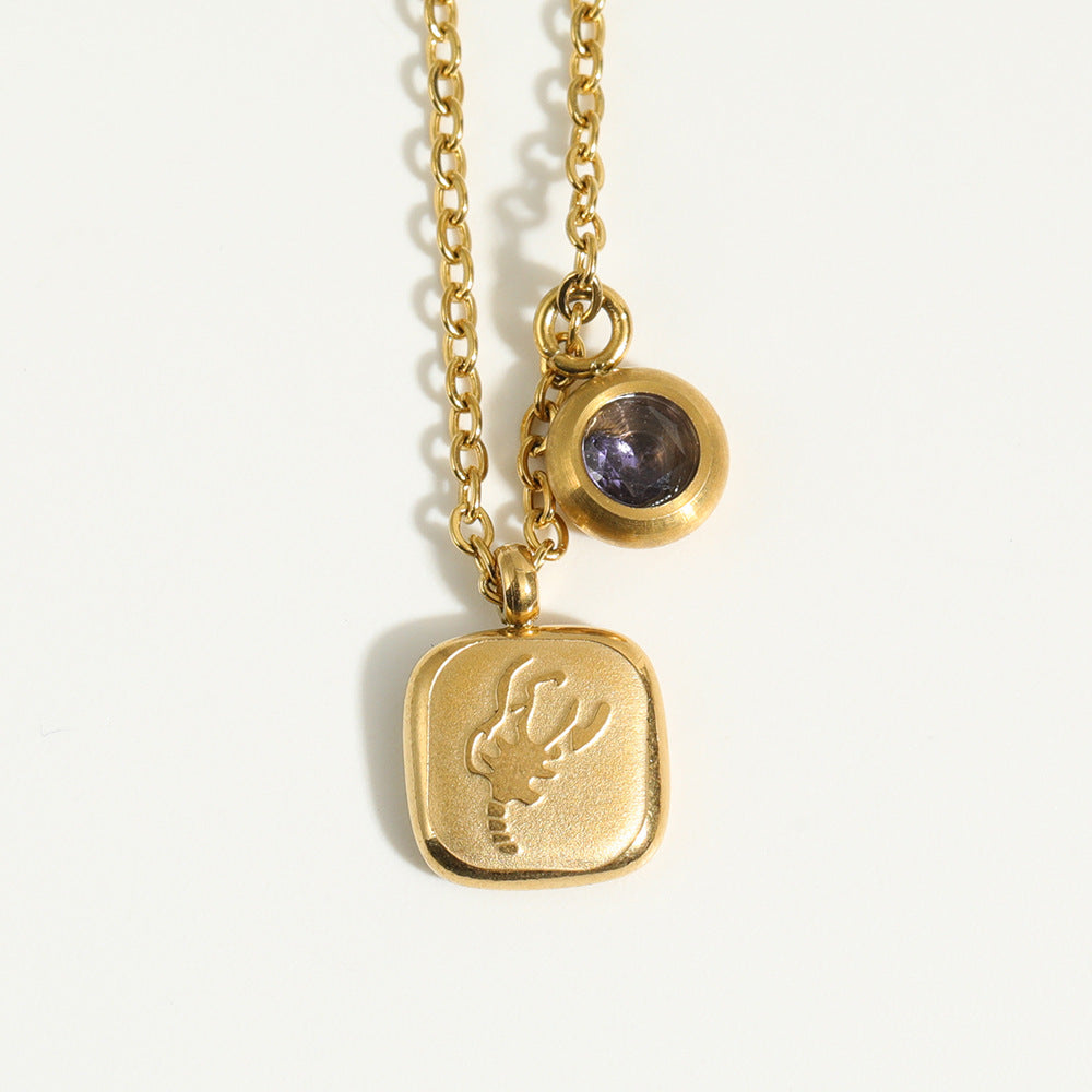 Stainless Steel Square Zodiac Pendant Birthstone Necklace