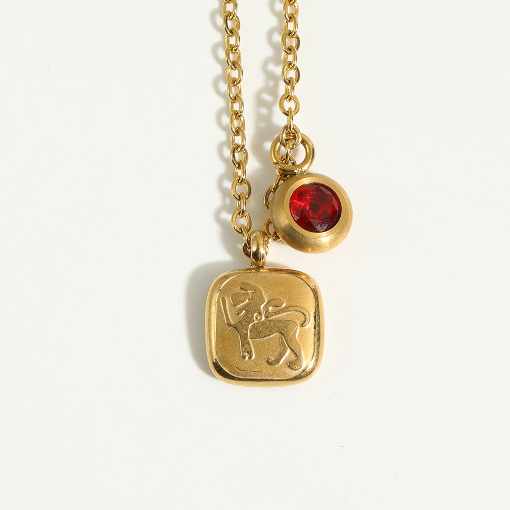 Stainless Steel Square Zodiac Pendant Birthstone Necklace