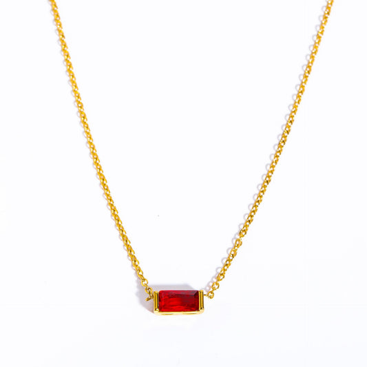 Stainless Steel Rectangular Birthstone Necklace