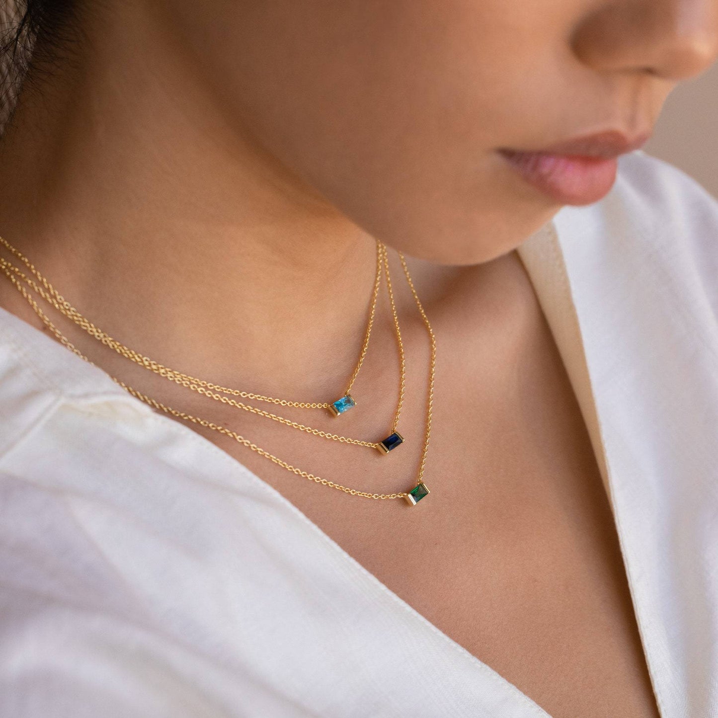 Stainless Steel Rectangular Birthstone Necklace