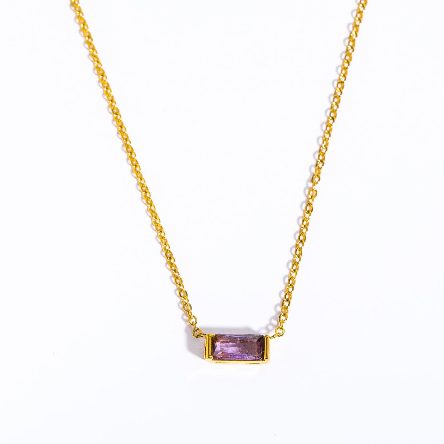 Stainless Steel Rectangular Birthstone Necklace