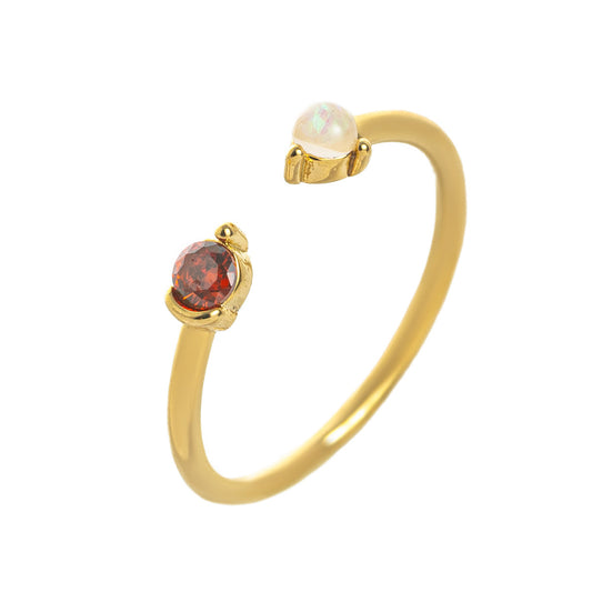 Stainless Steel Opal & Birthstone Cuff Ring