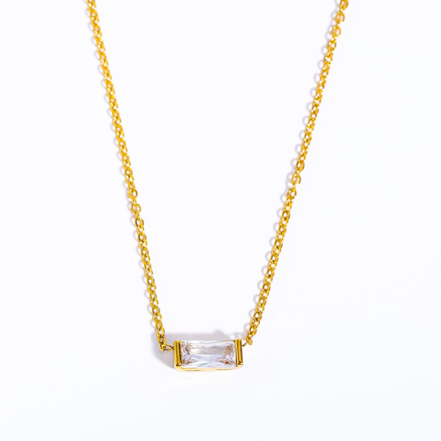 Stainless Steel Rectangular Birthstone Necklace
