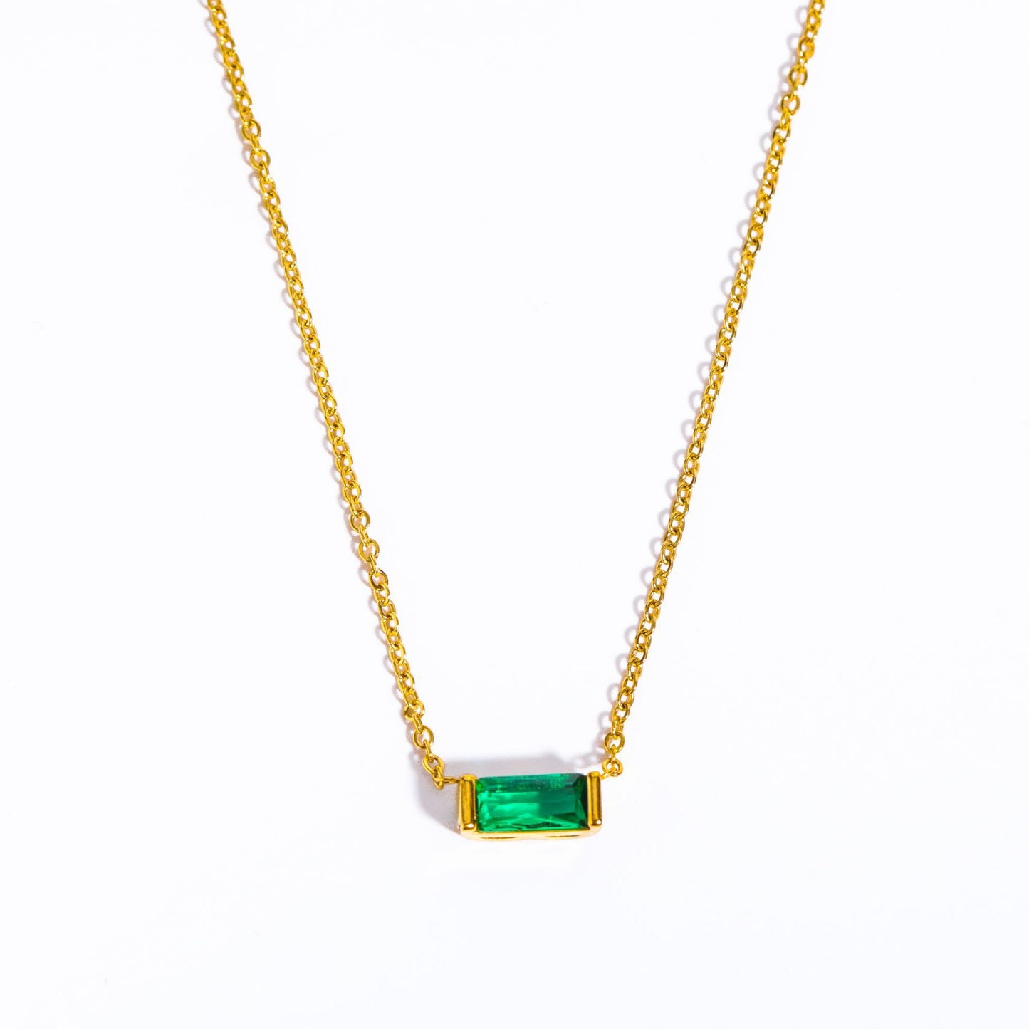Stainless Steel Rectangular Birthstone Necklace
