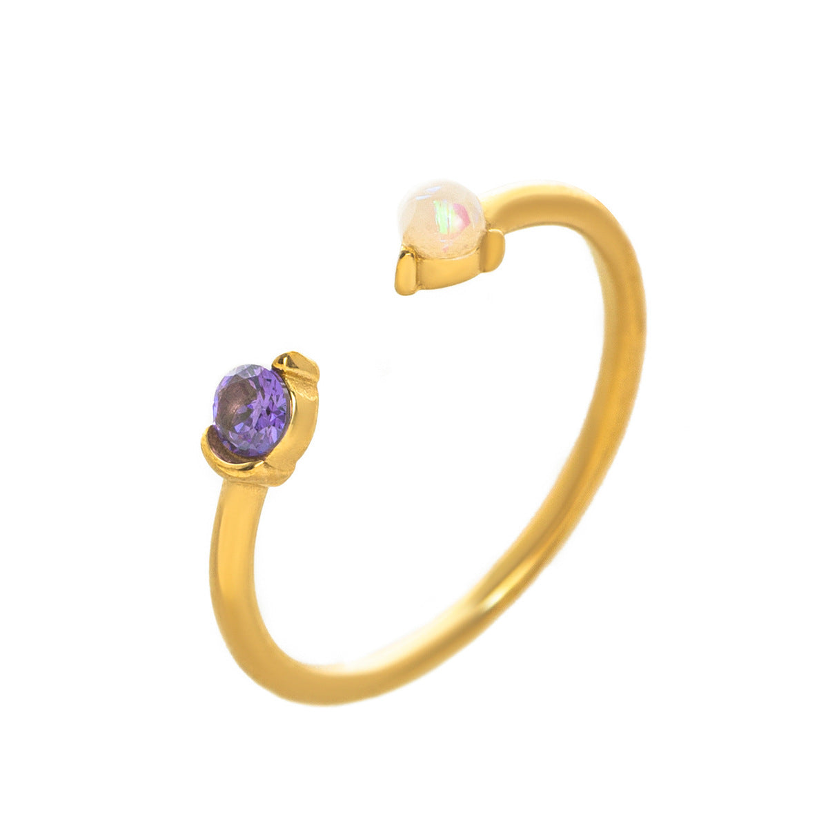 Stainless Steel Opal & Birthstone Cuff Ring