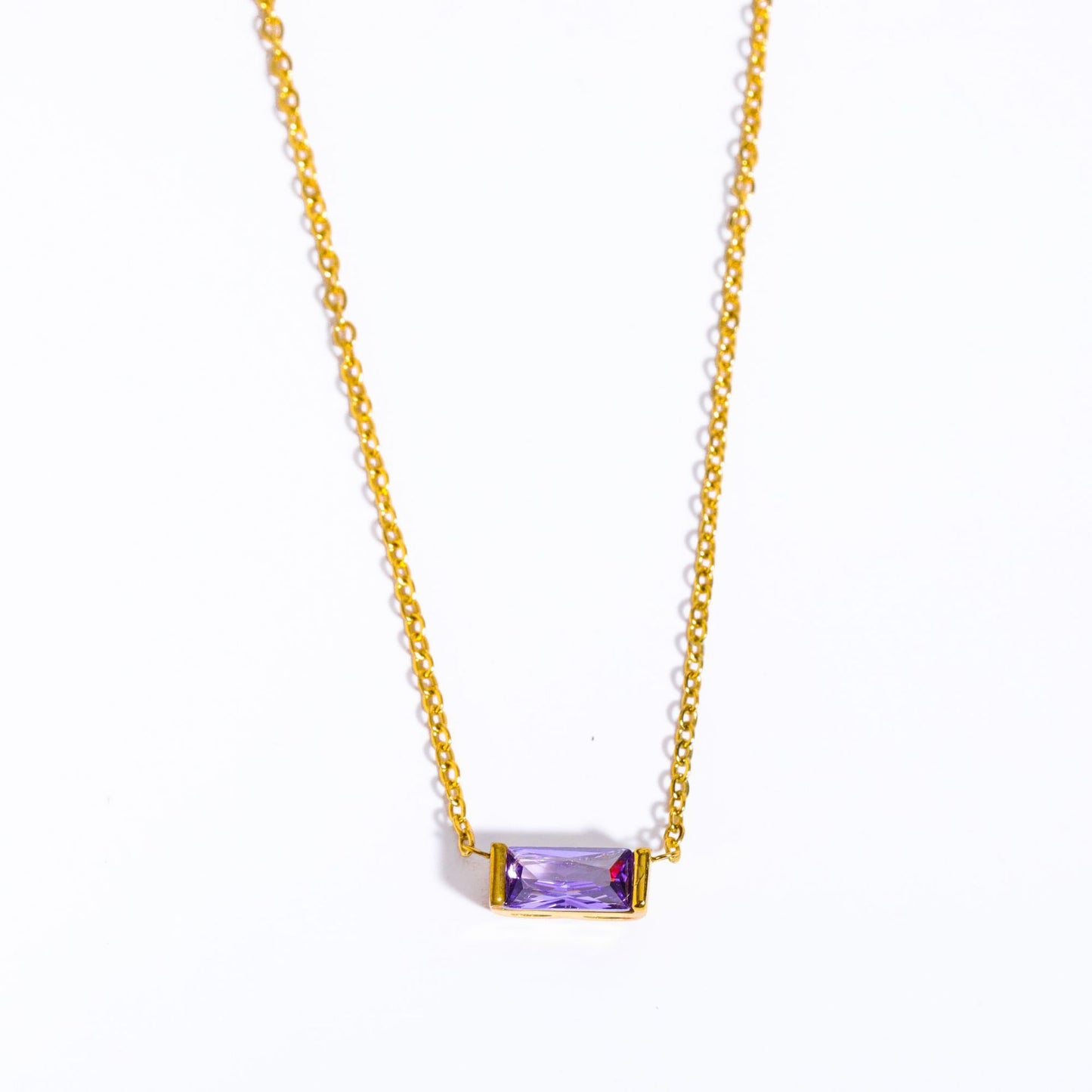 Stainless Steel Rectangular Birthstone Necklace