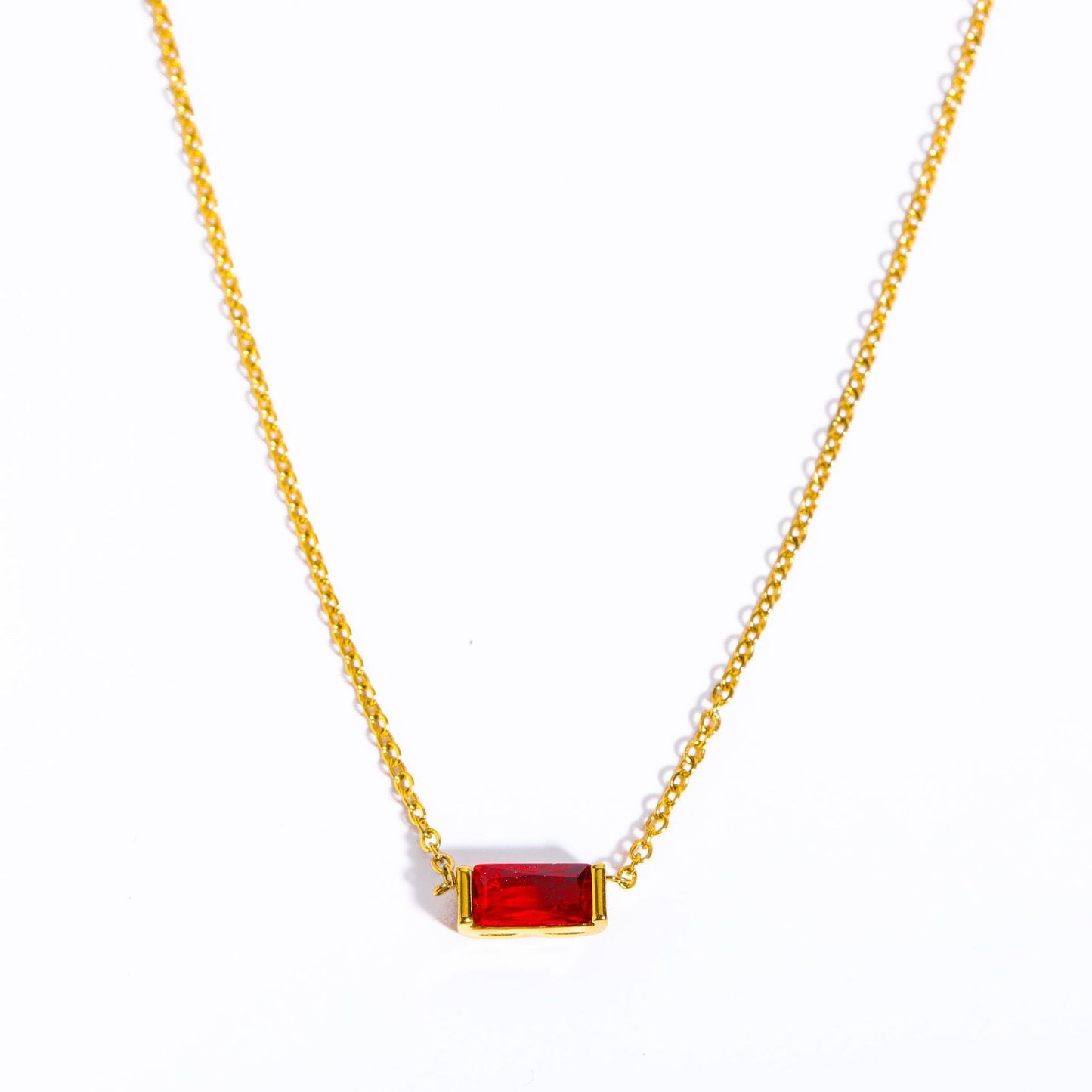 Stainless Steel Rectangular Birthstone Necklace