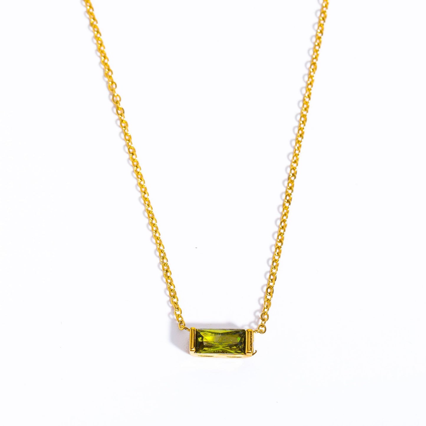Stainless Steel Rectangular Birthstone Necklace