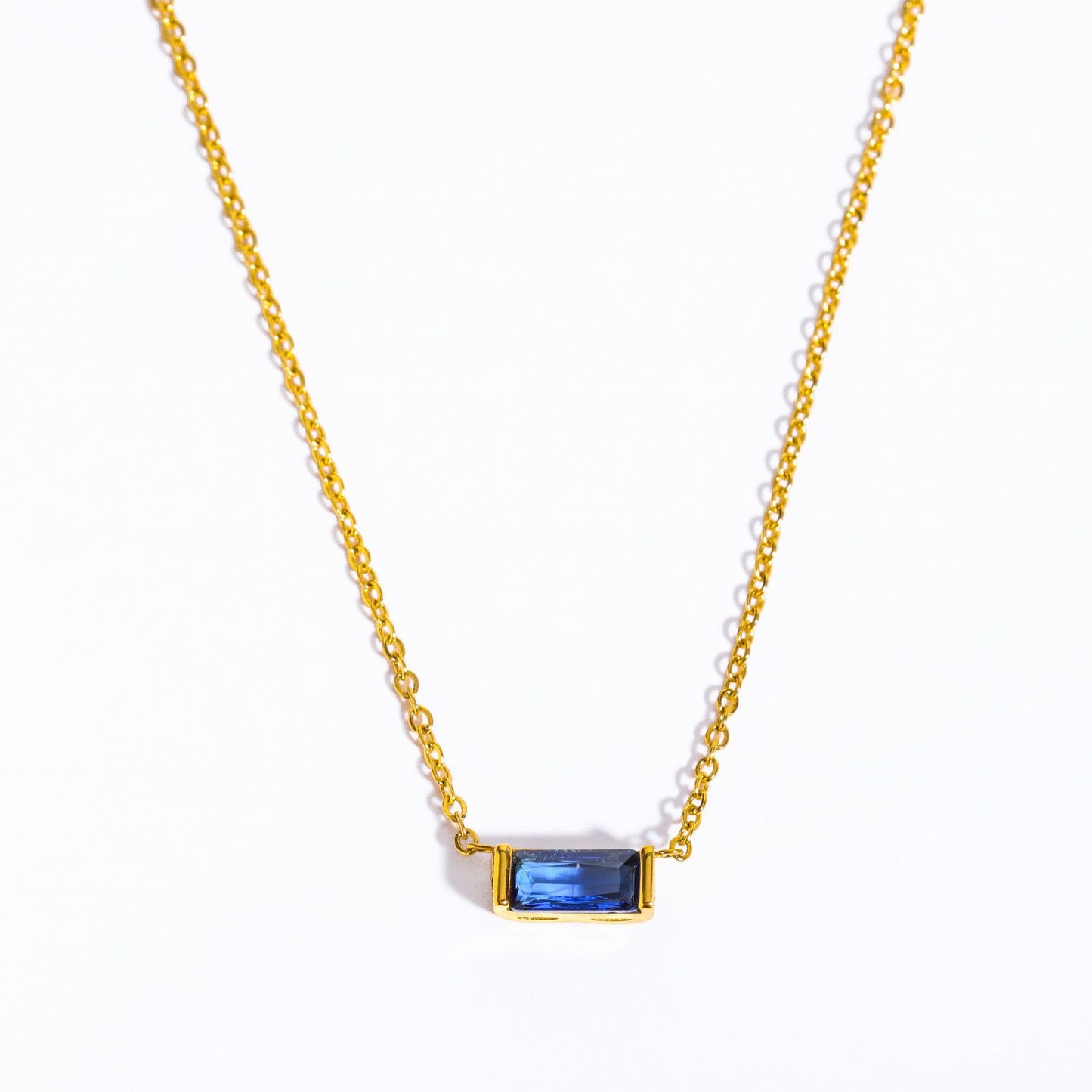 Stainless Steel Rectangular Birthstone Necklace