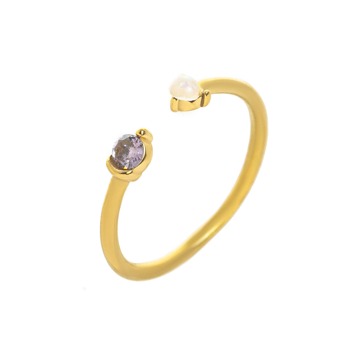 Stainless Steel Opal & Birthstone Cuff Ring