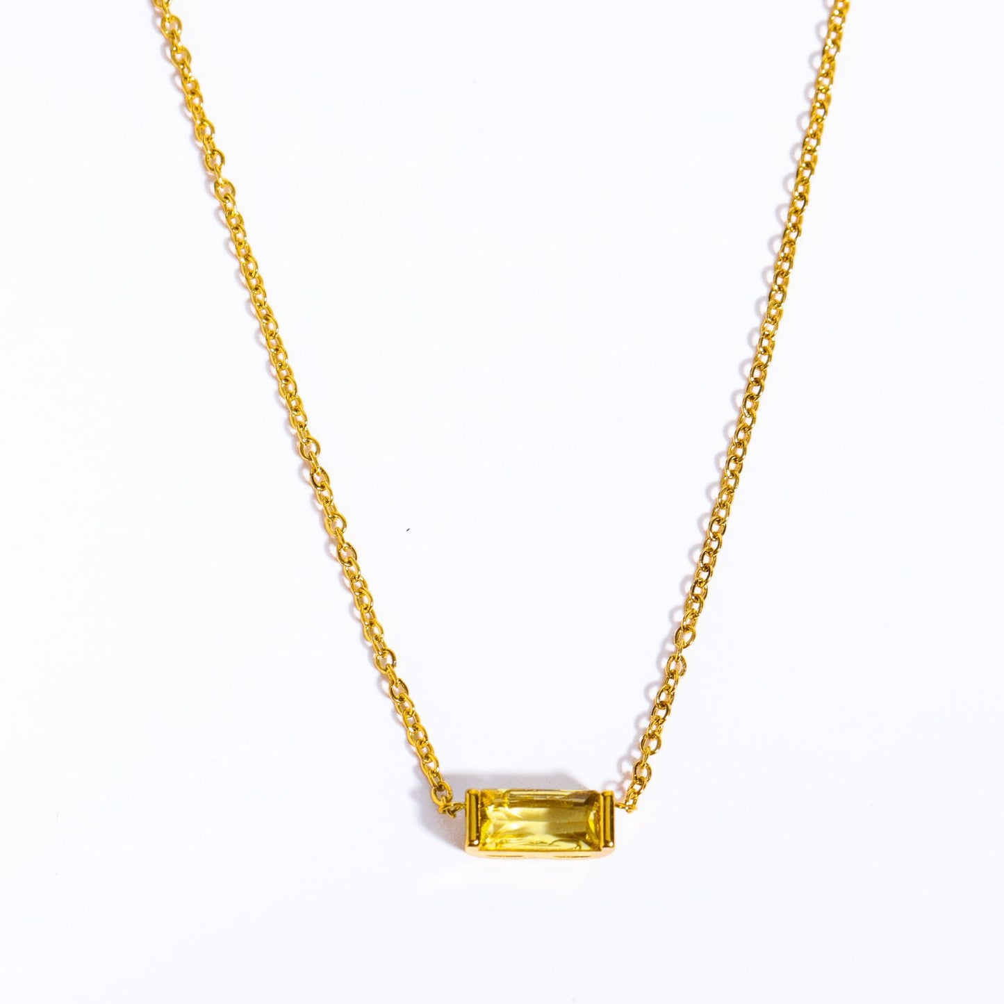 Stainless Steel Rectangular Birthstone Necklace