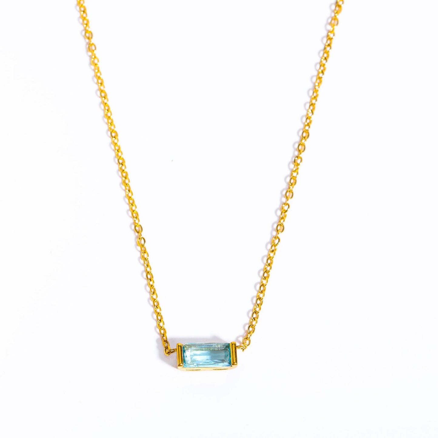 Stainless Steel Rectangular Birthstone Necklace