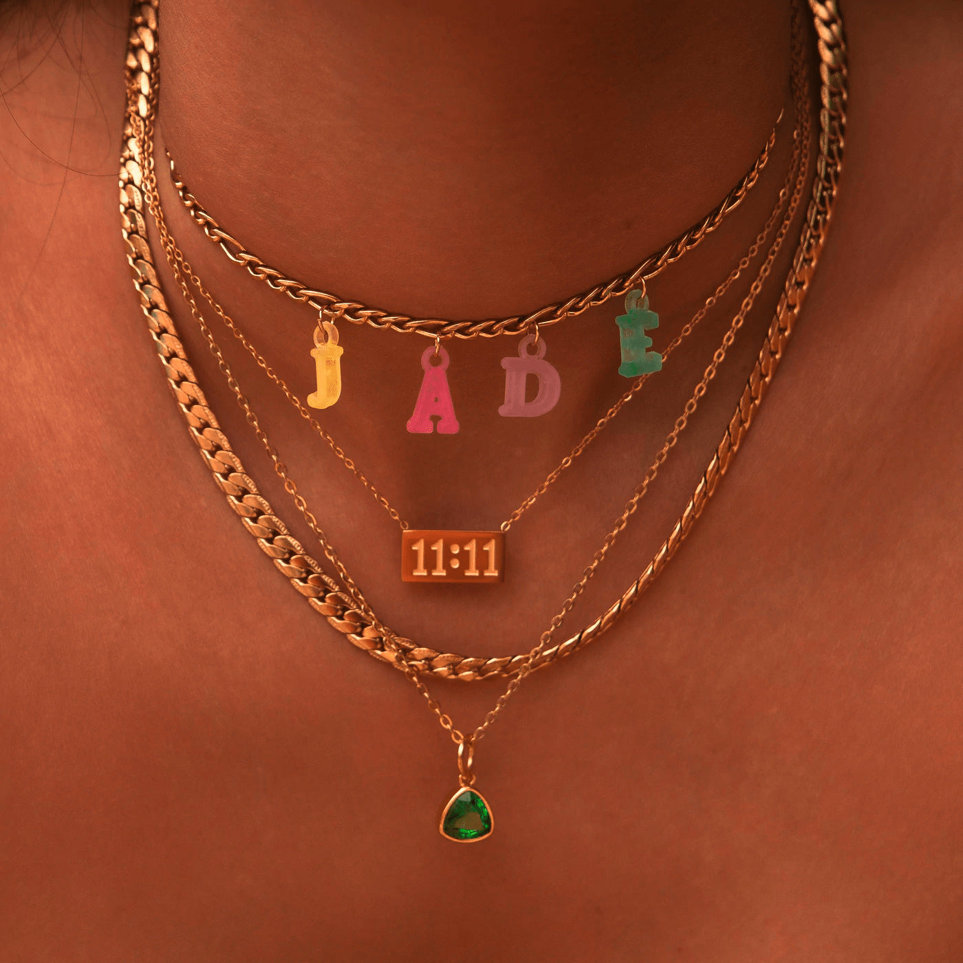 Stainless Steel Triangle Birthstone Necklace