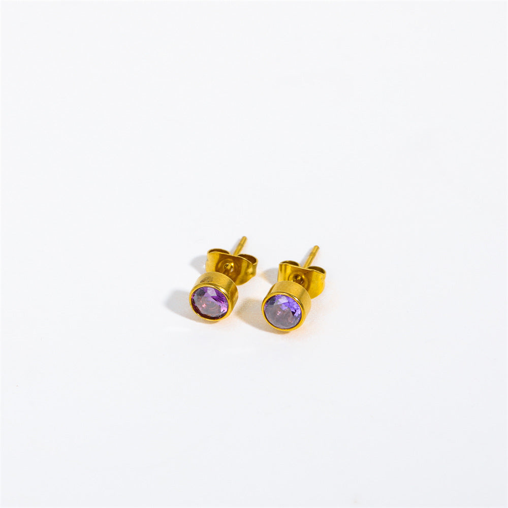 18K Gold PVD Stainless Steel Round Birthstone Earrings