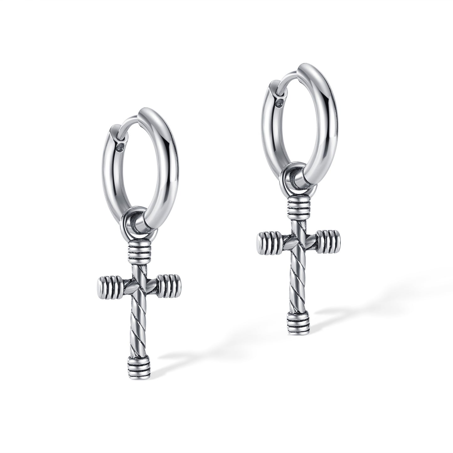 Stainless Steel Vintage Cross Drop Earrings