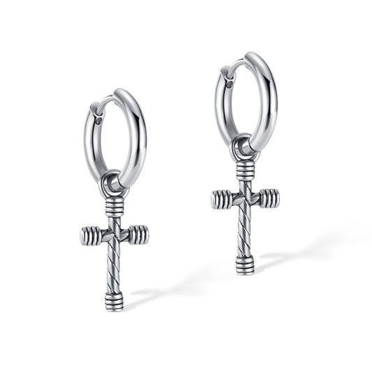 Stainless Steel Vintage Cross Drop Earrings