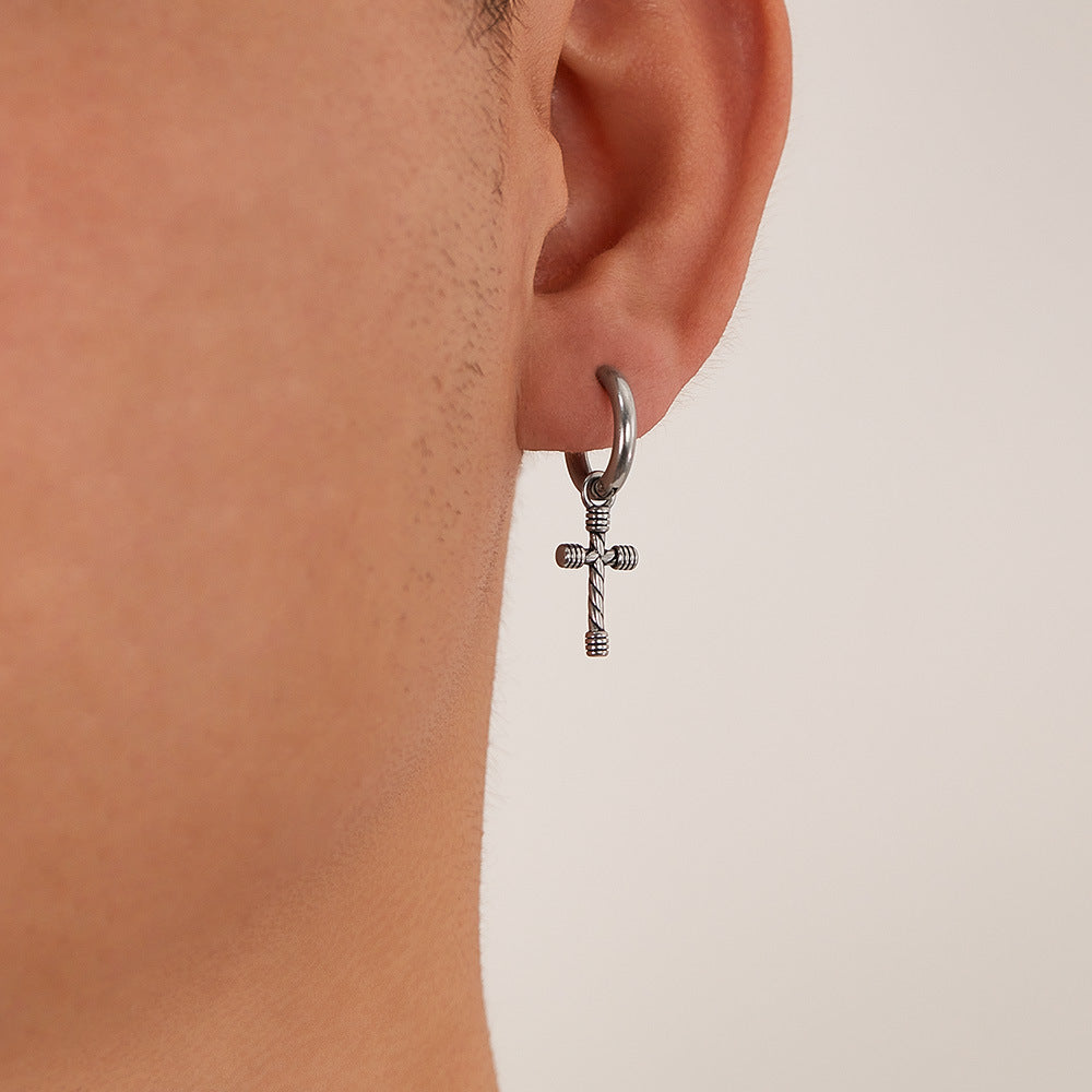 Stainless Steel Vintage Cross Drop Earrings