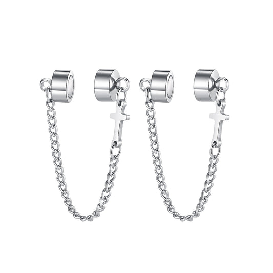 Stainless Steel Chain Cross Earrings