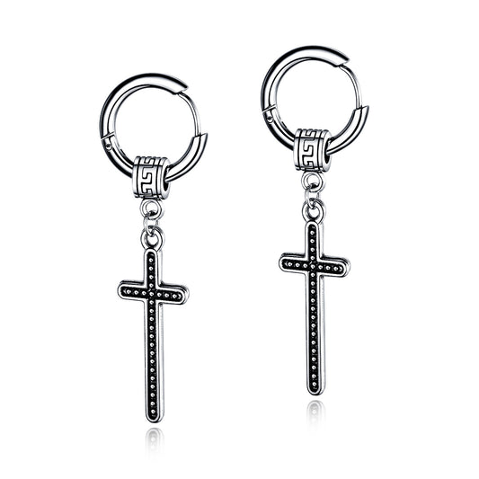 Stainless Steel Cross Punk Drop Earrings