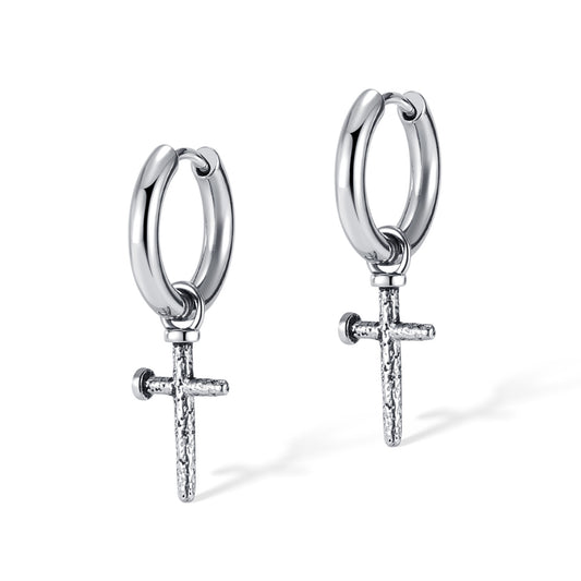 Stainless Steel Texture Cross Drop Earrings