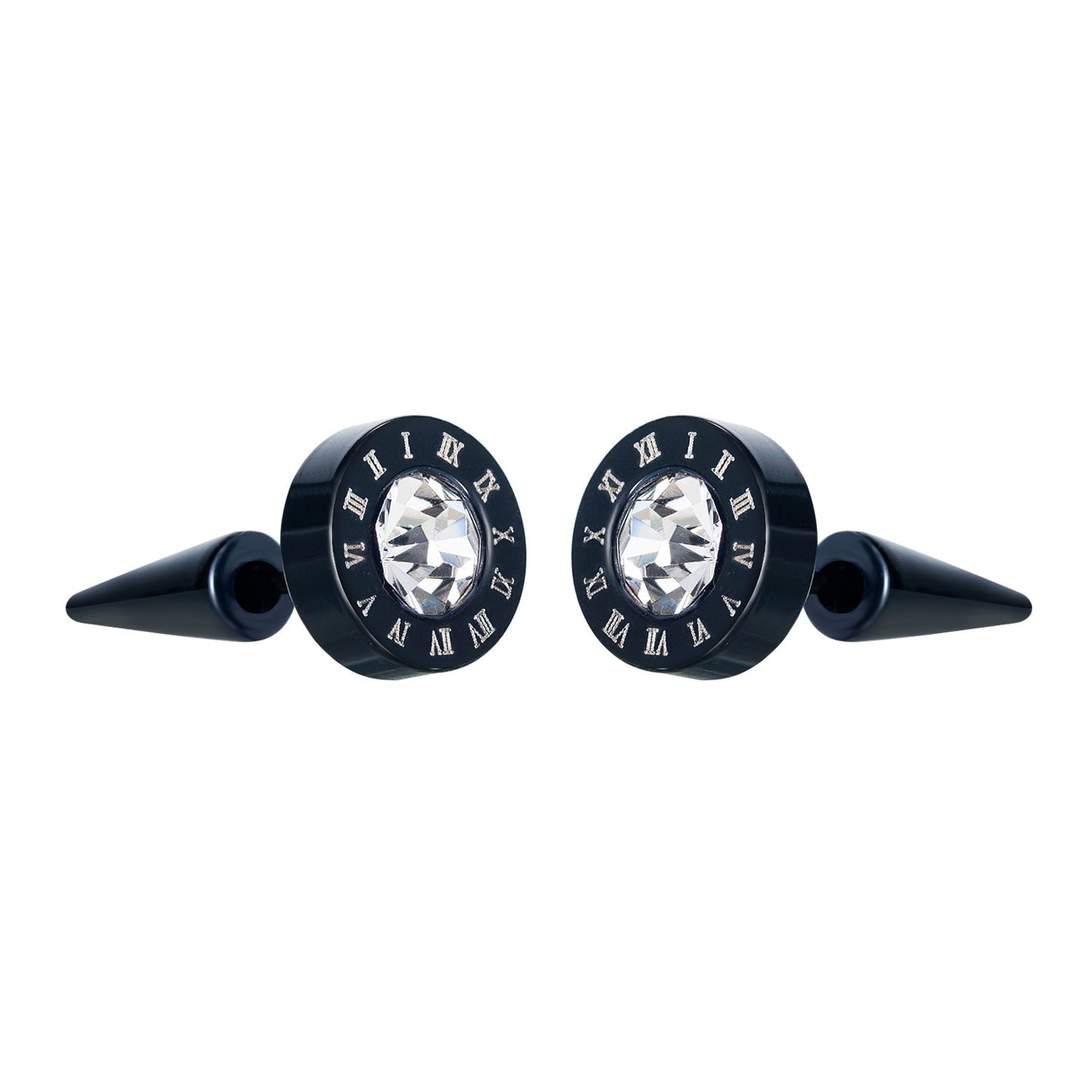 Stainless Steel Roman Numeral Round Inlay CZ Stud Earrings